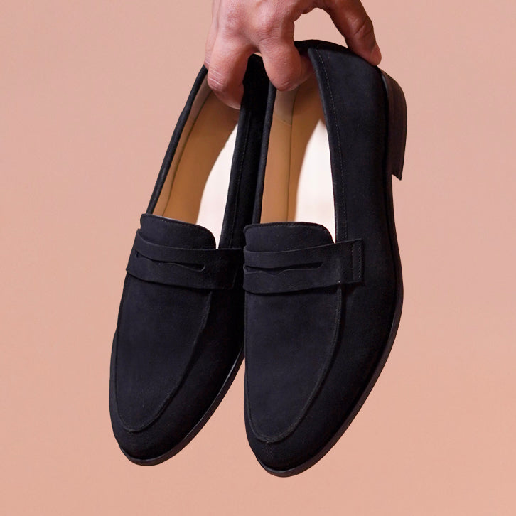 Nero | Classic black suede penny loafers