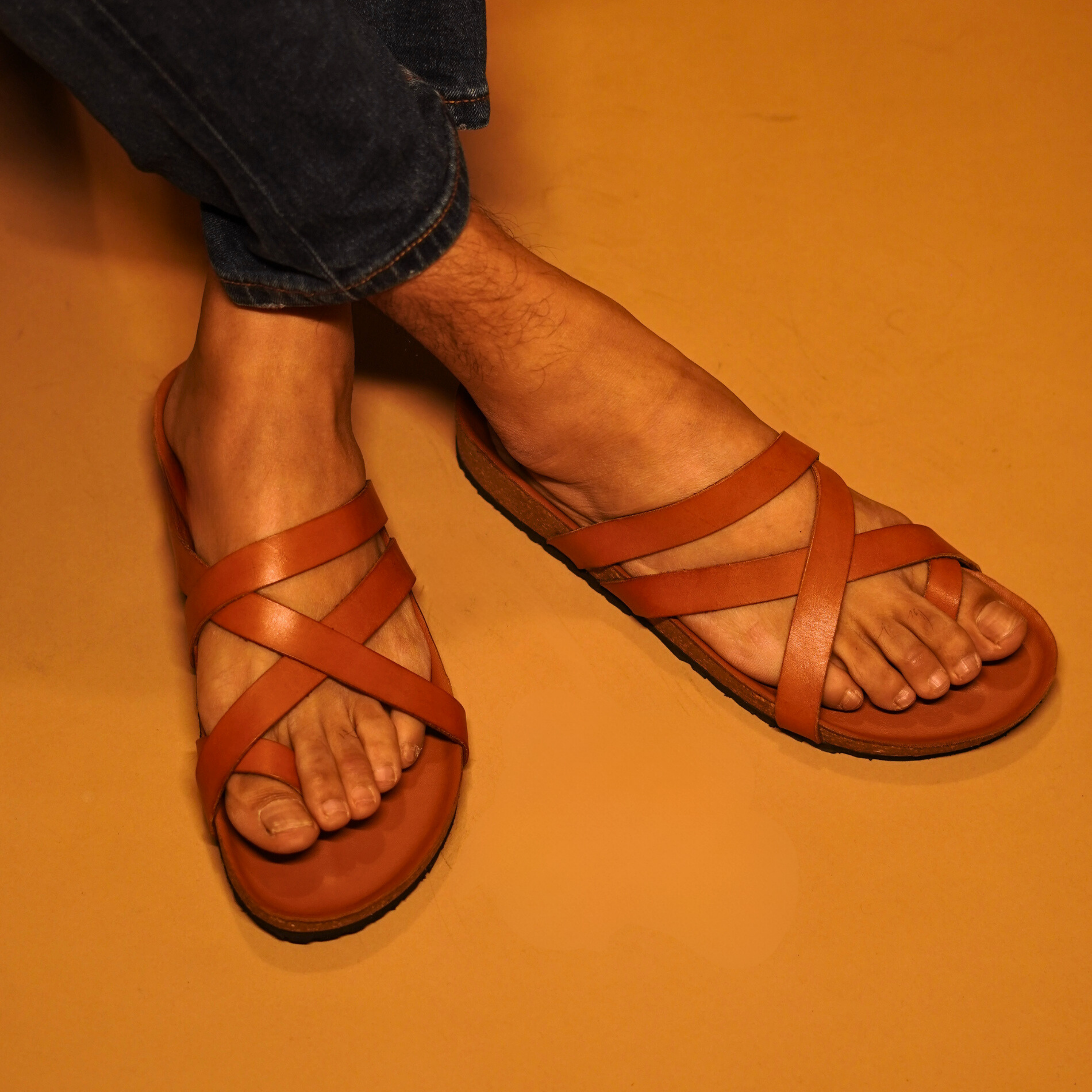 Pelle Corko Cappuccino | Tan leather cork chappals