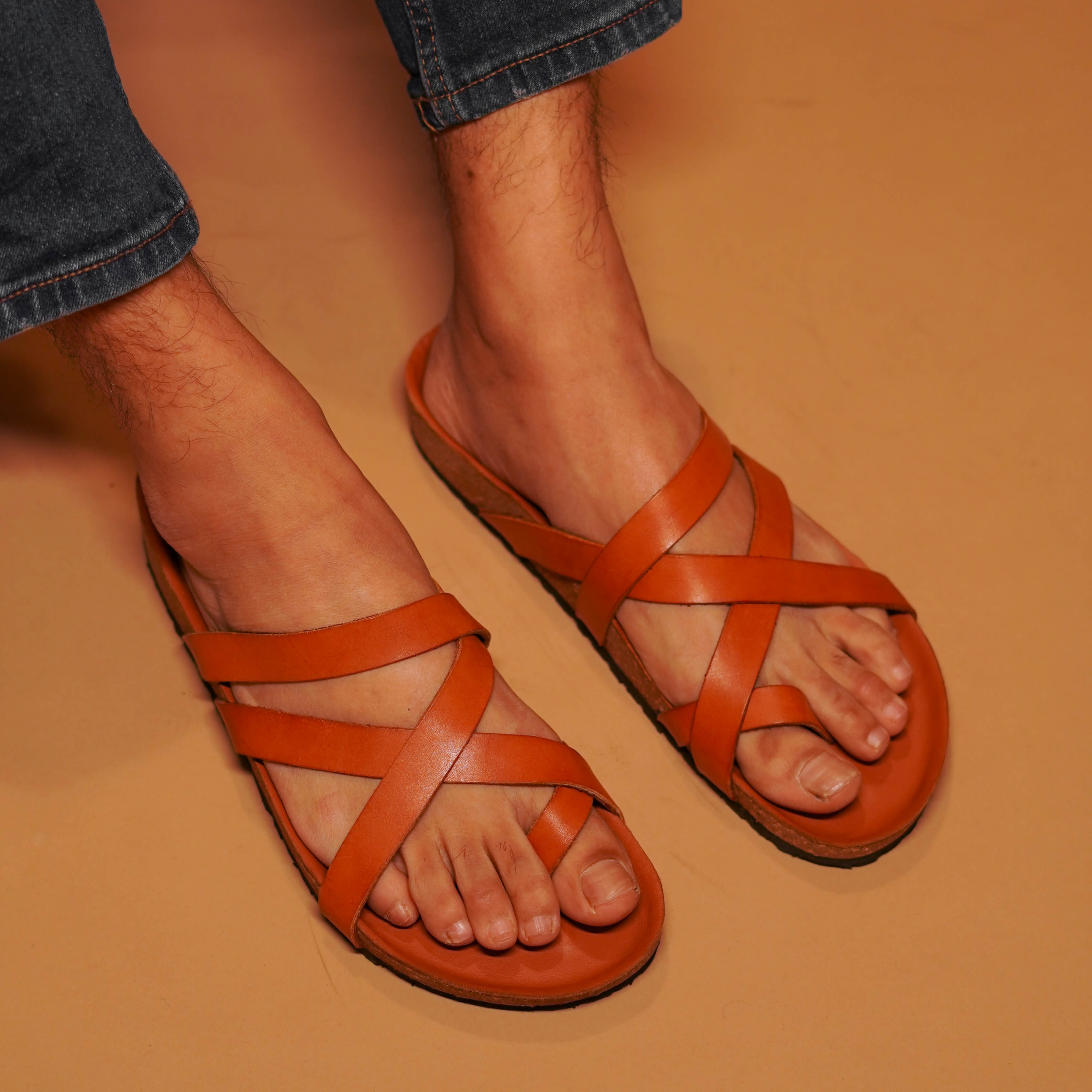 Pelle Corko Cappuccino | Tan leather cork chappals