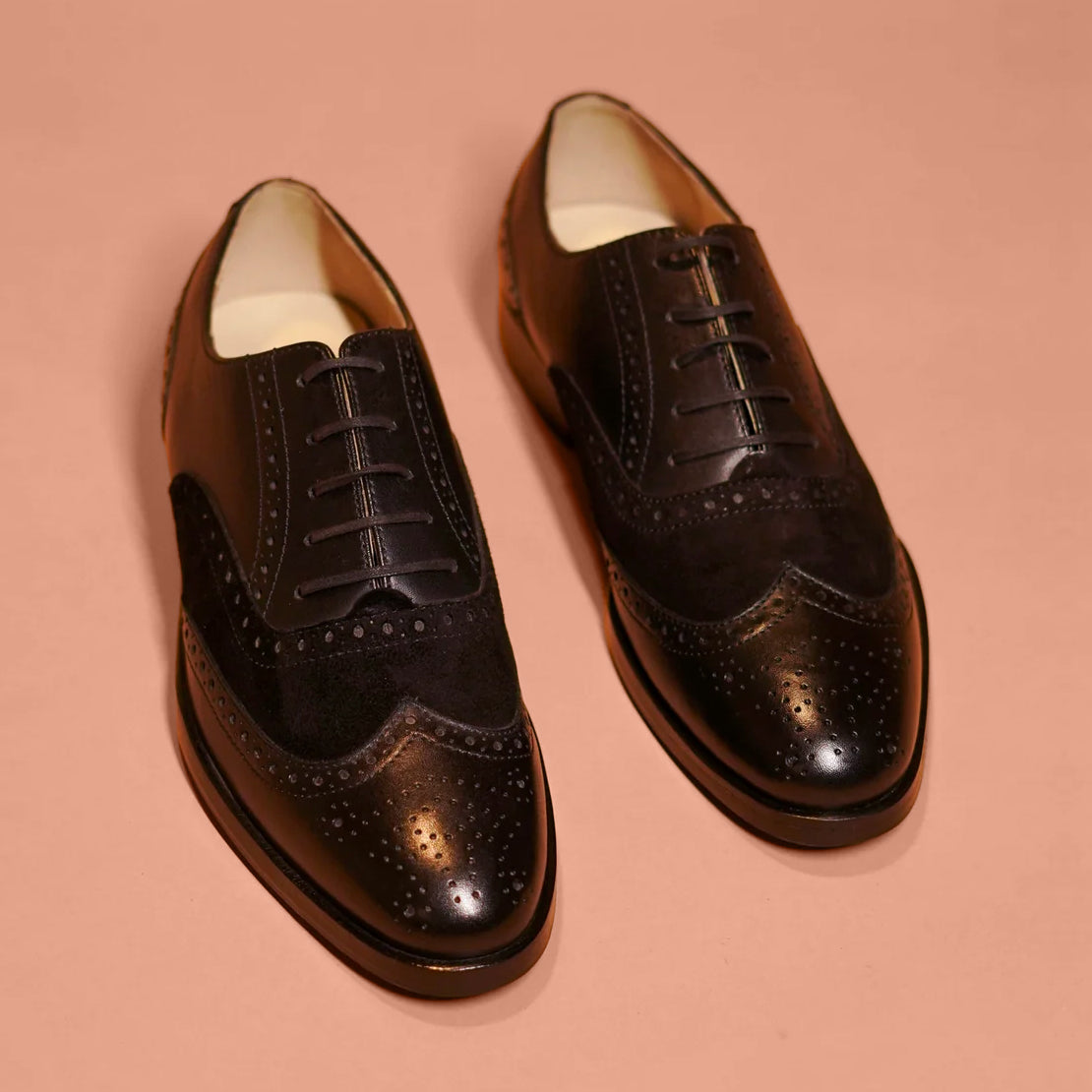 Caro Carbonio | Suede and Patent leather black brogues