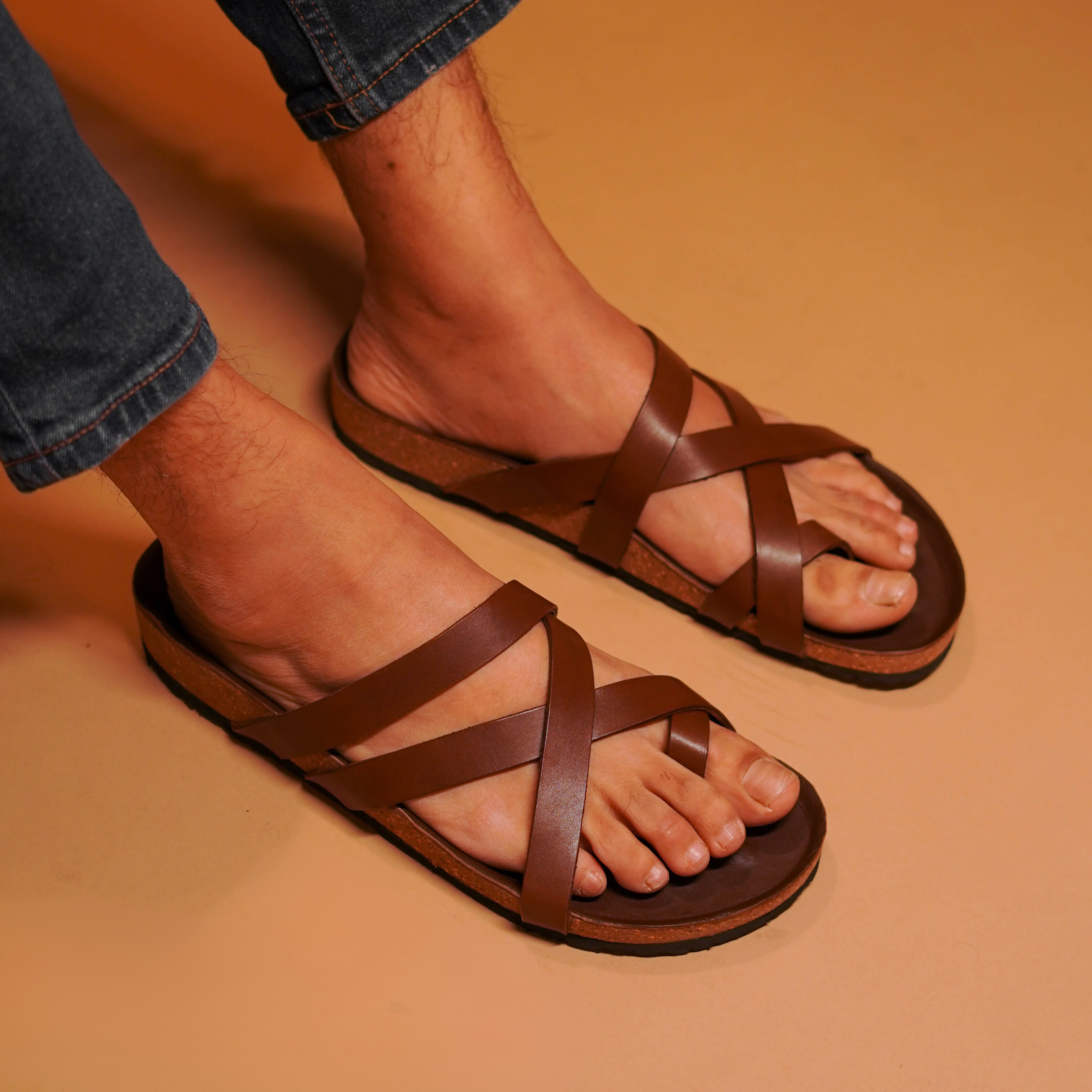 Pelle Corko Espresso: Premium Dark Brown Cork Sandals for Men dmodot