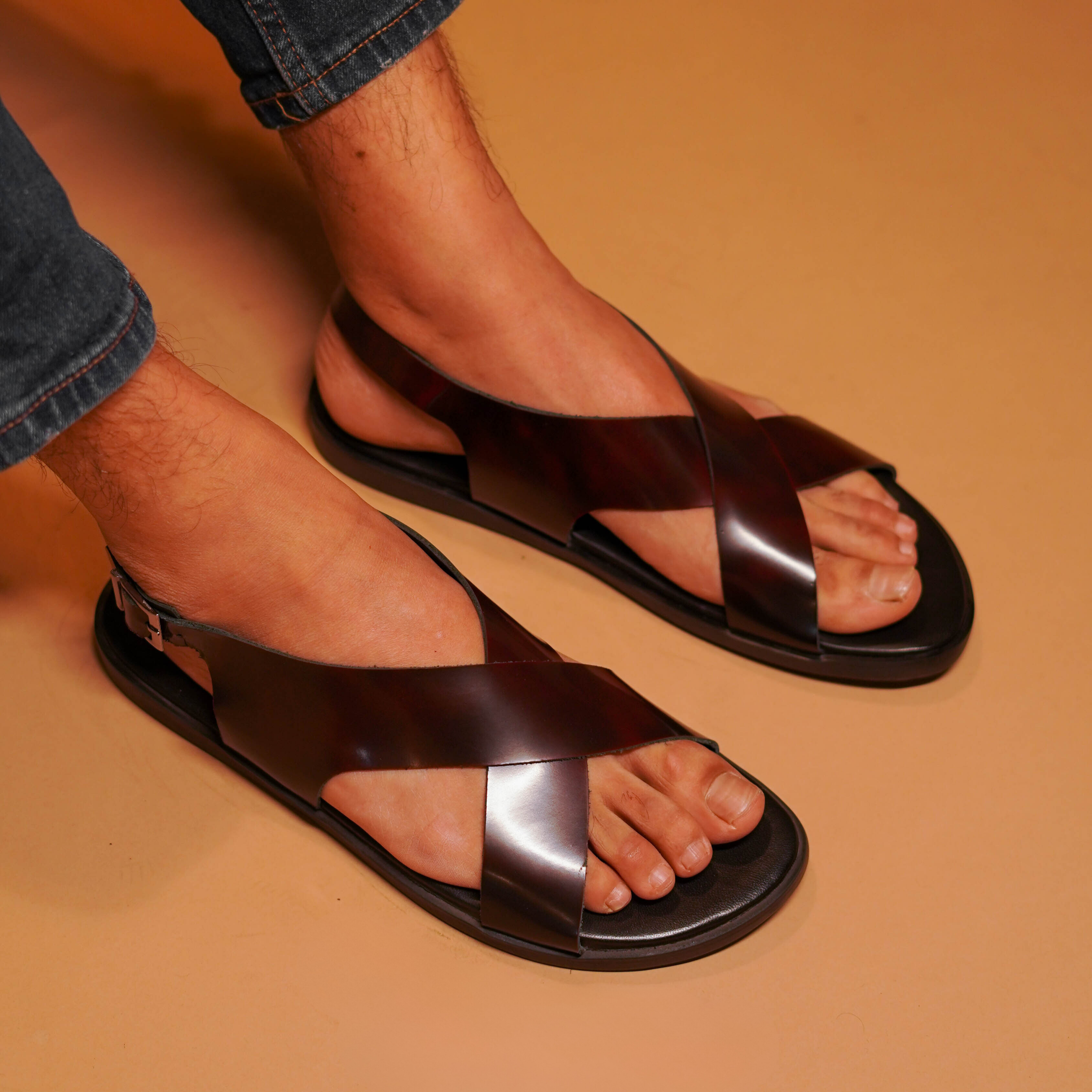 Pelle Nera Borgogno – Cherry Brush-Off Leather Sandal for Men