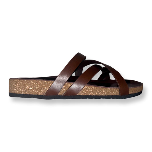 Side profile of Pelle Corko Espresso showcasing the detailed arch support and full-grain leather straps