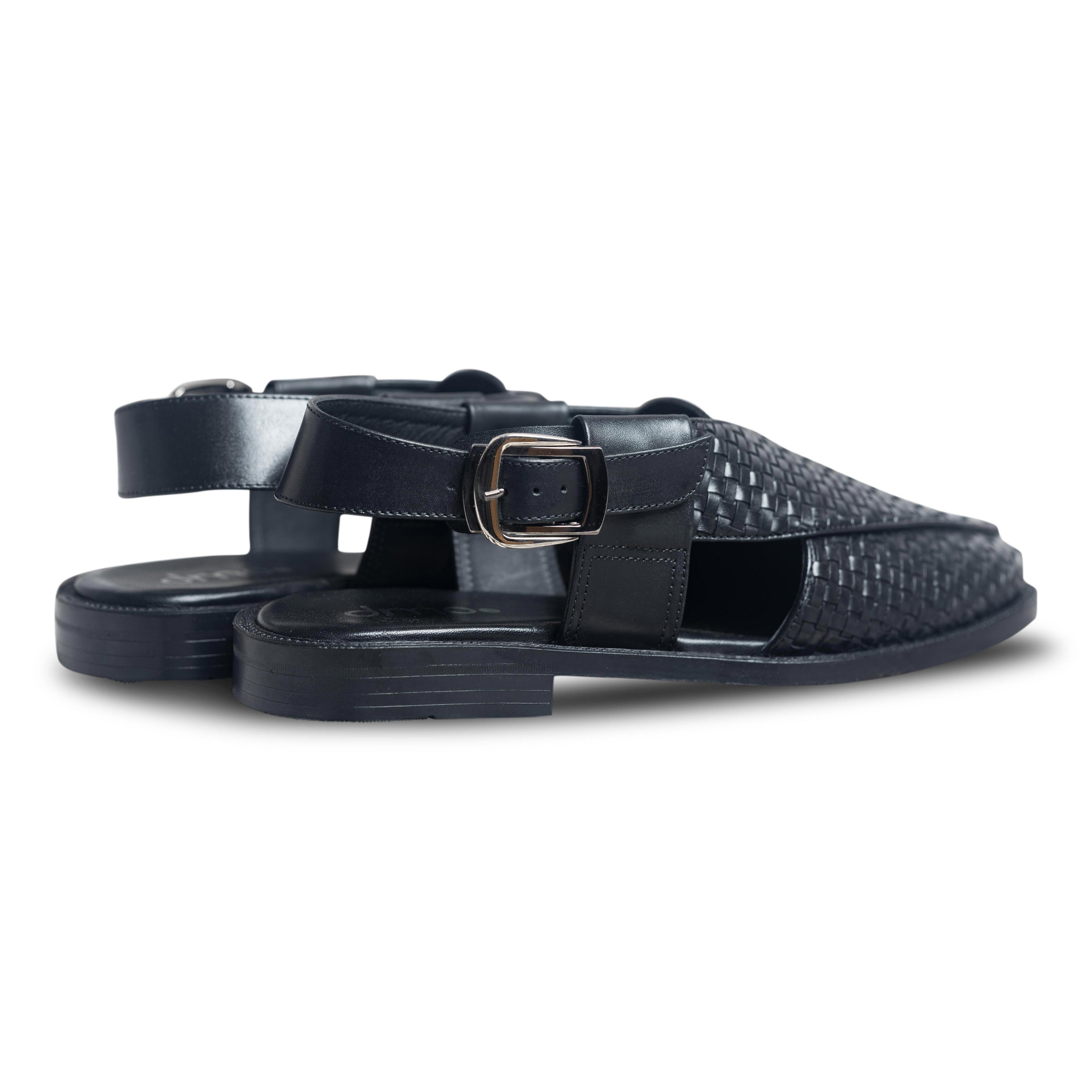 Pesha caro | Black Weave leather Peshawaris