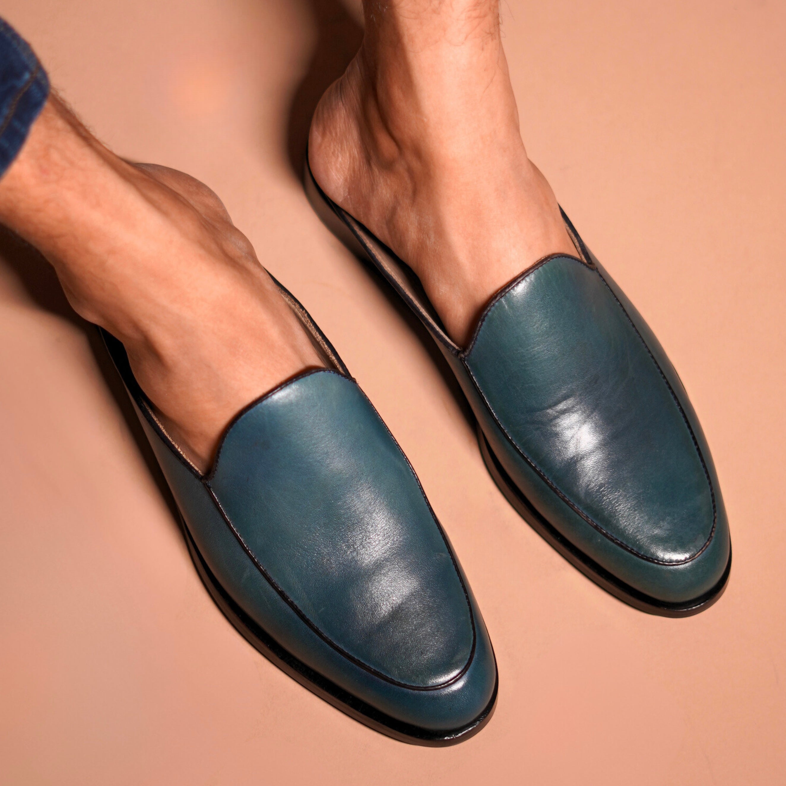 Hoffler Cobalto | Handpainted Patina Blue classic Mules