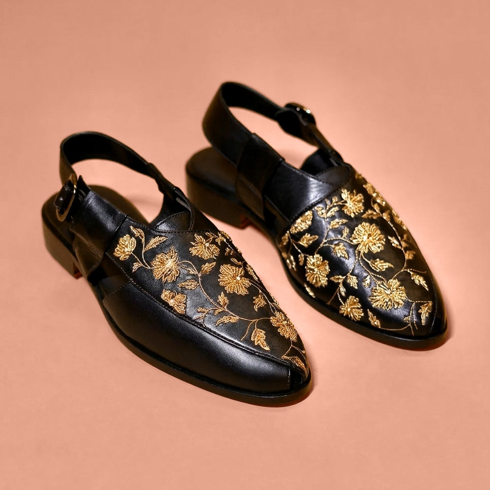 Black embroidered Peshawari for men