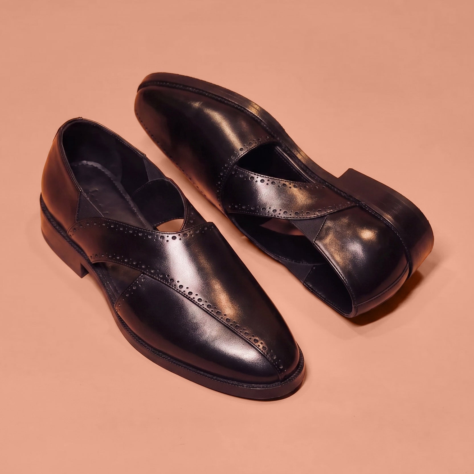 Black genuine leather slip-on formal shoe