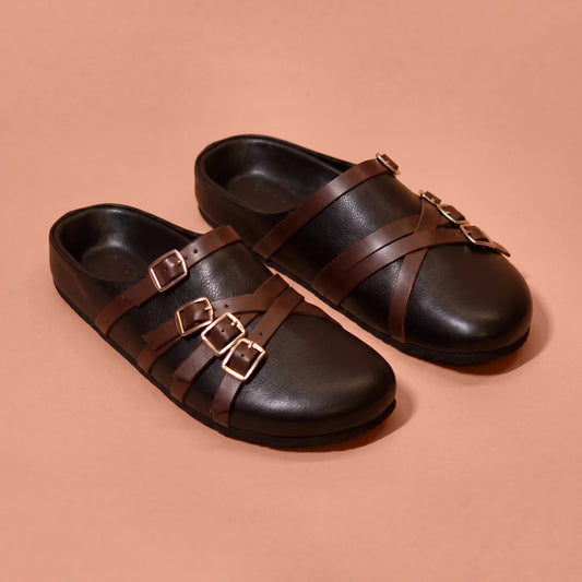 Black leather cork sandal for men