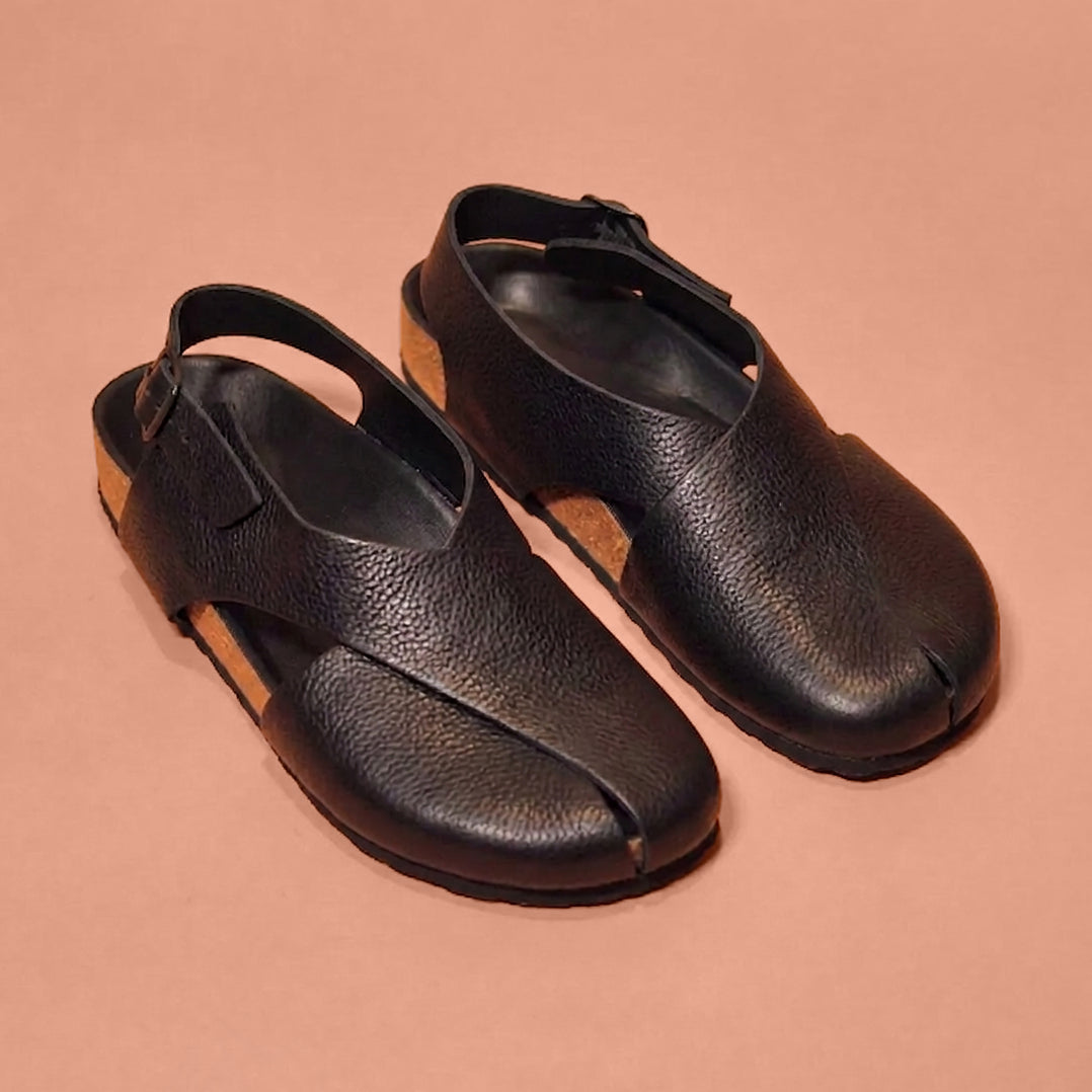 Black milled leather cork sandal for men