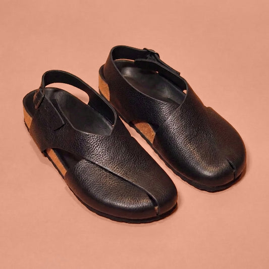 Black milled leather cork sandal for men