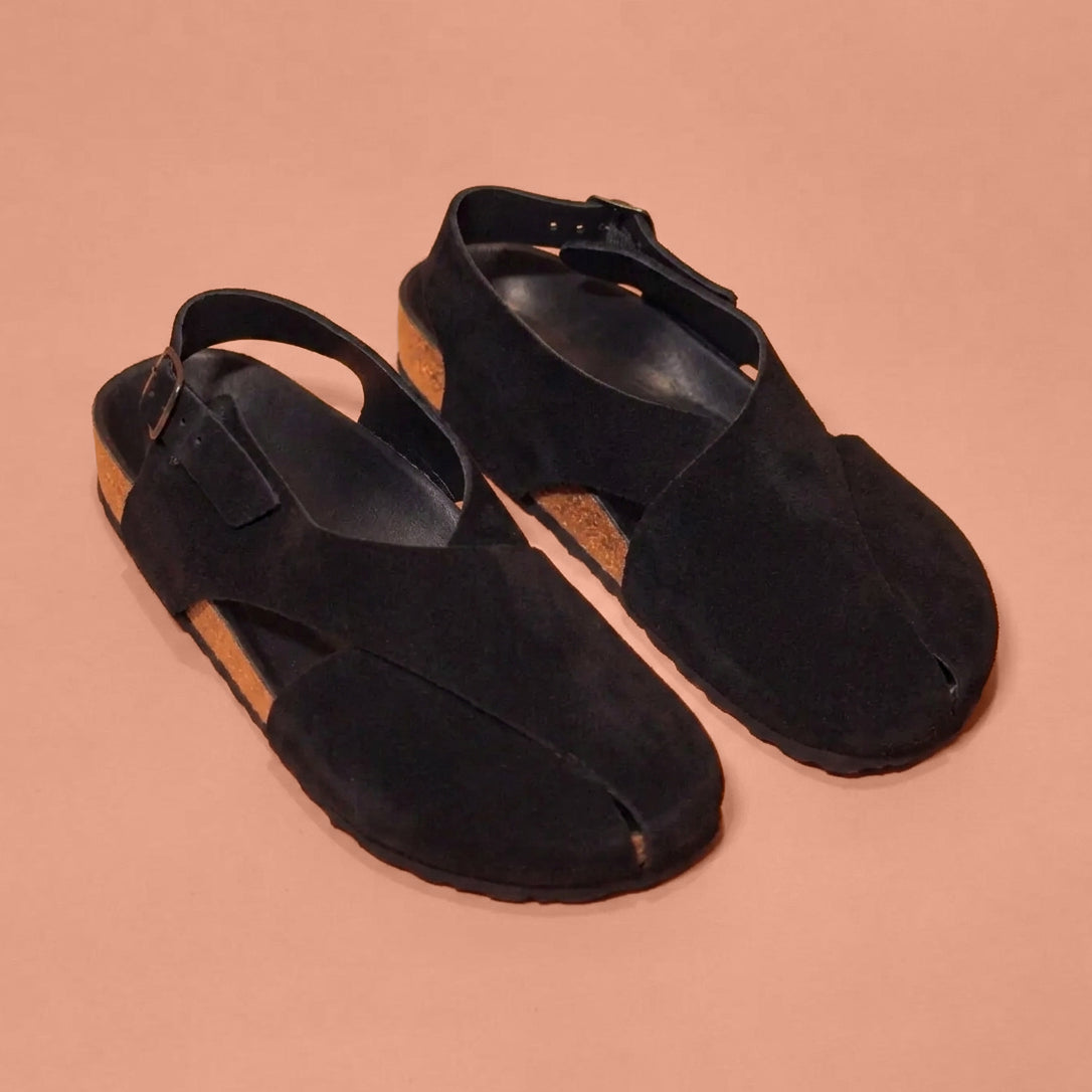 Black suede cork sandal for men