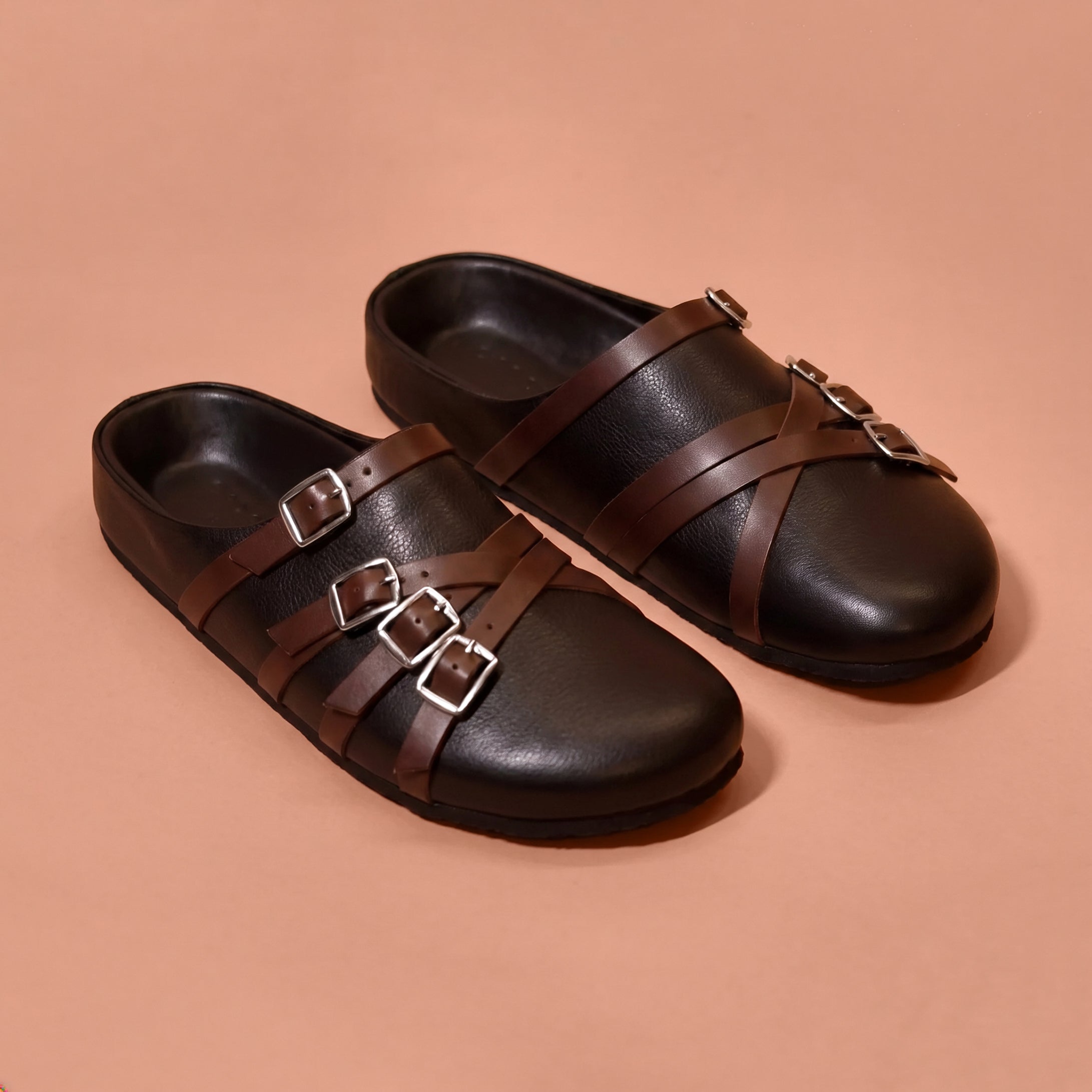 Corko Strapo Nero – Black Leather Cork Sandal for Men