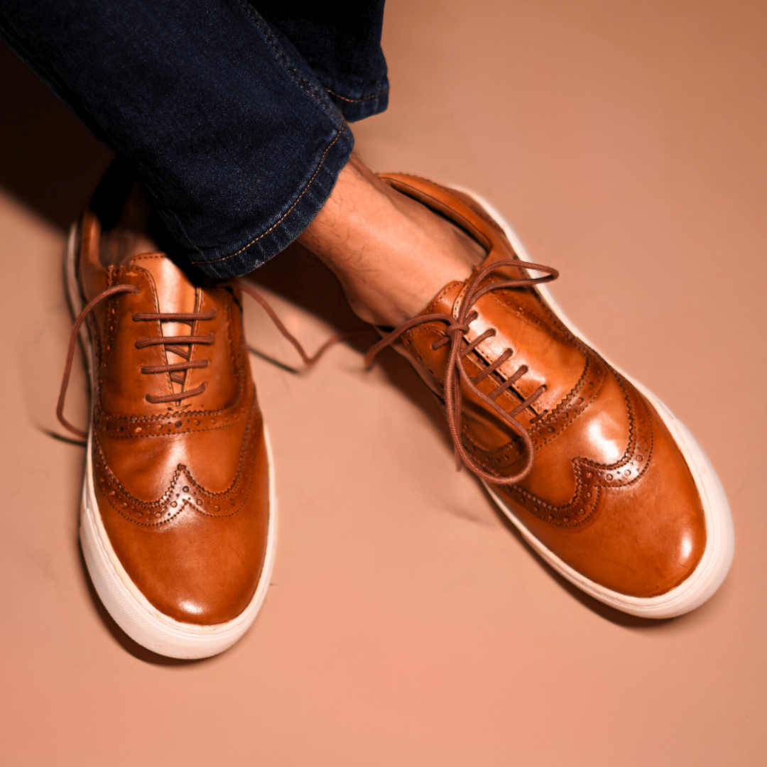 Fresco | Brogue tan leather sneakers