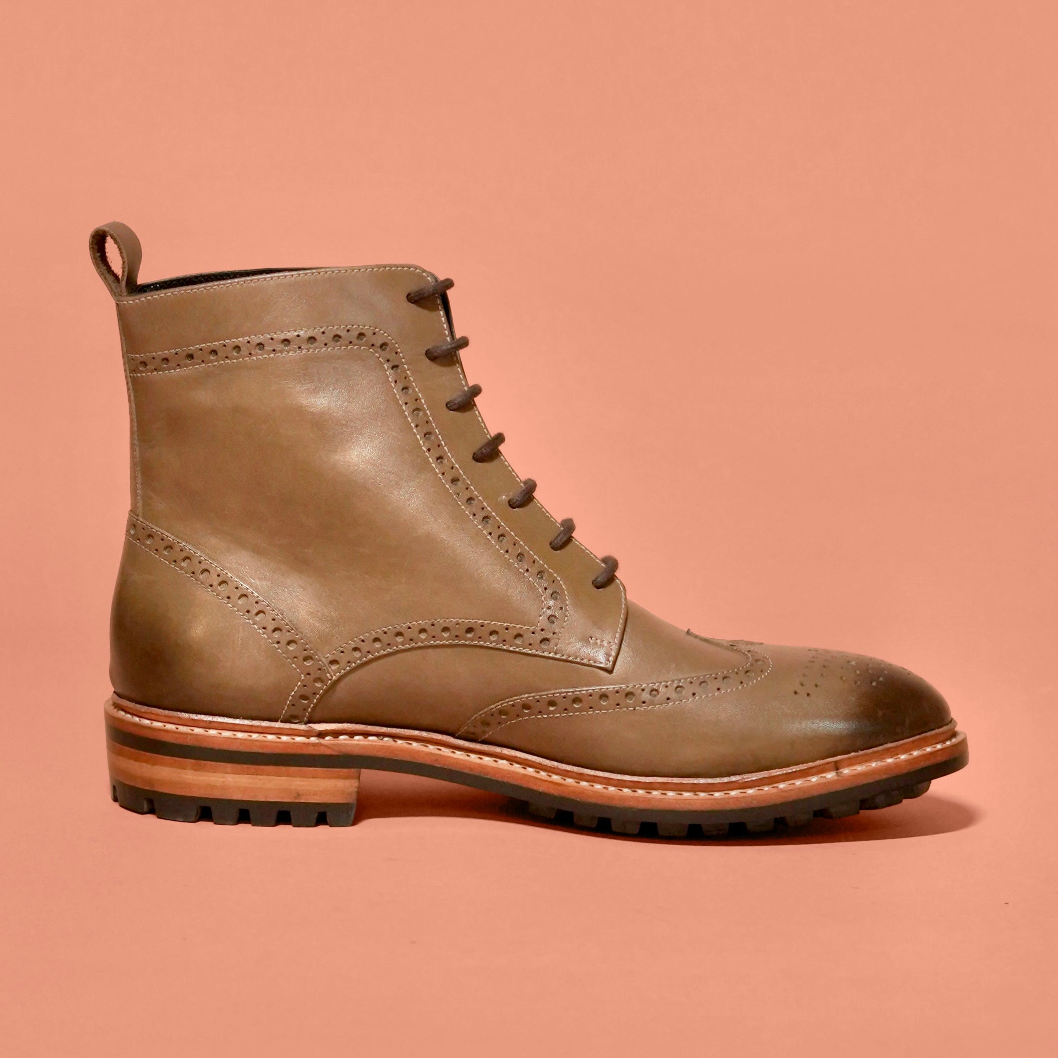 Sprazzo Welto Verdo | Olive green leather goodyear welted boots