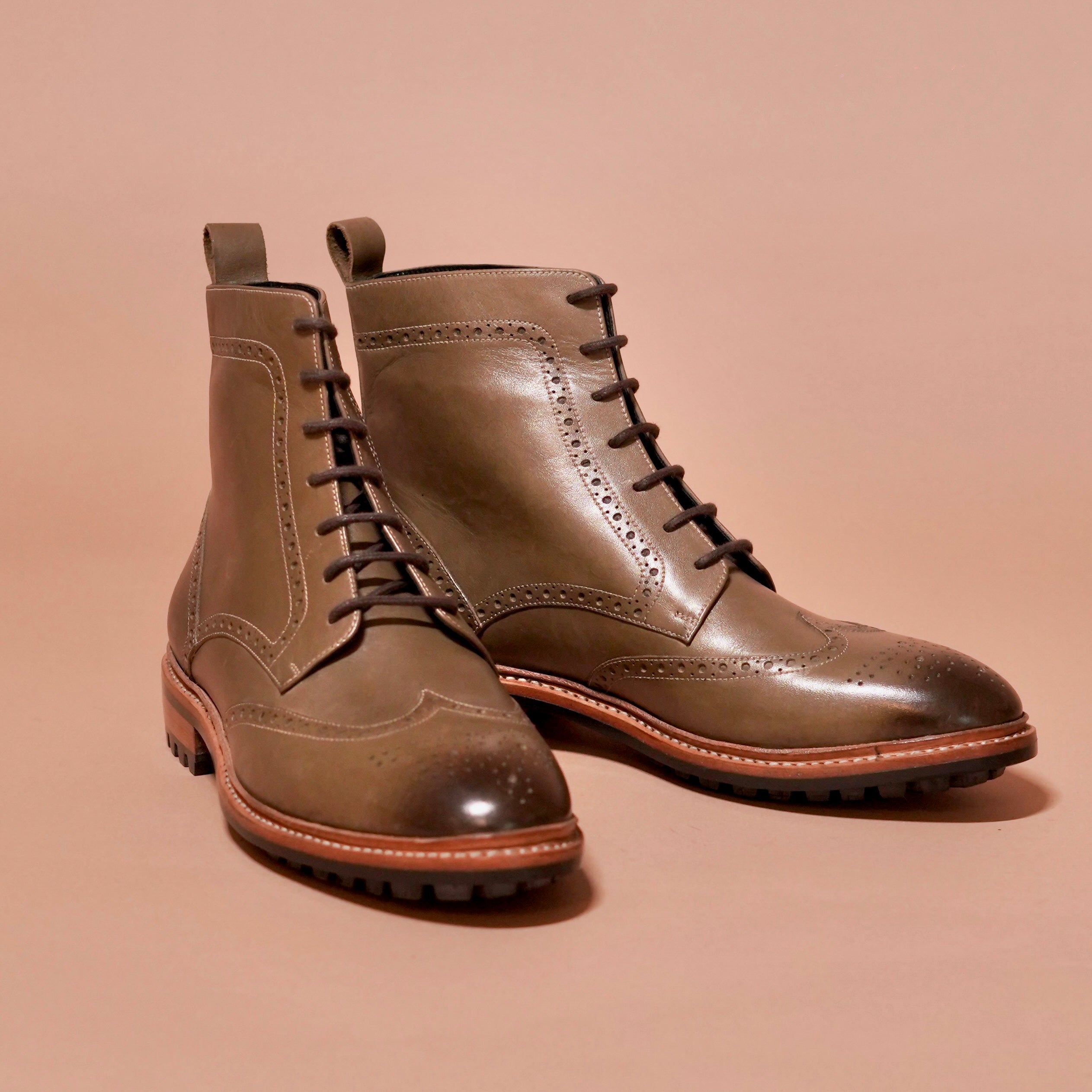 Sprazzo Welto Verdo Olive green leather goodyear welted boots