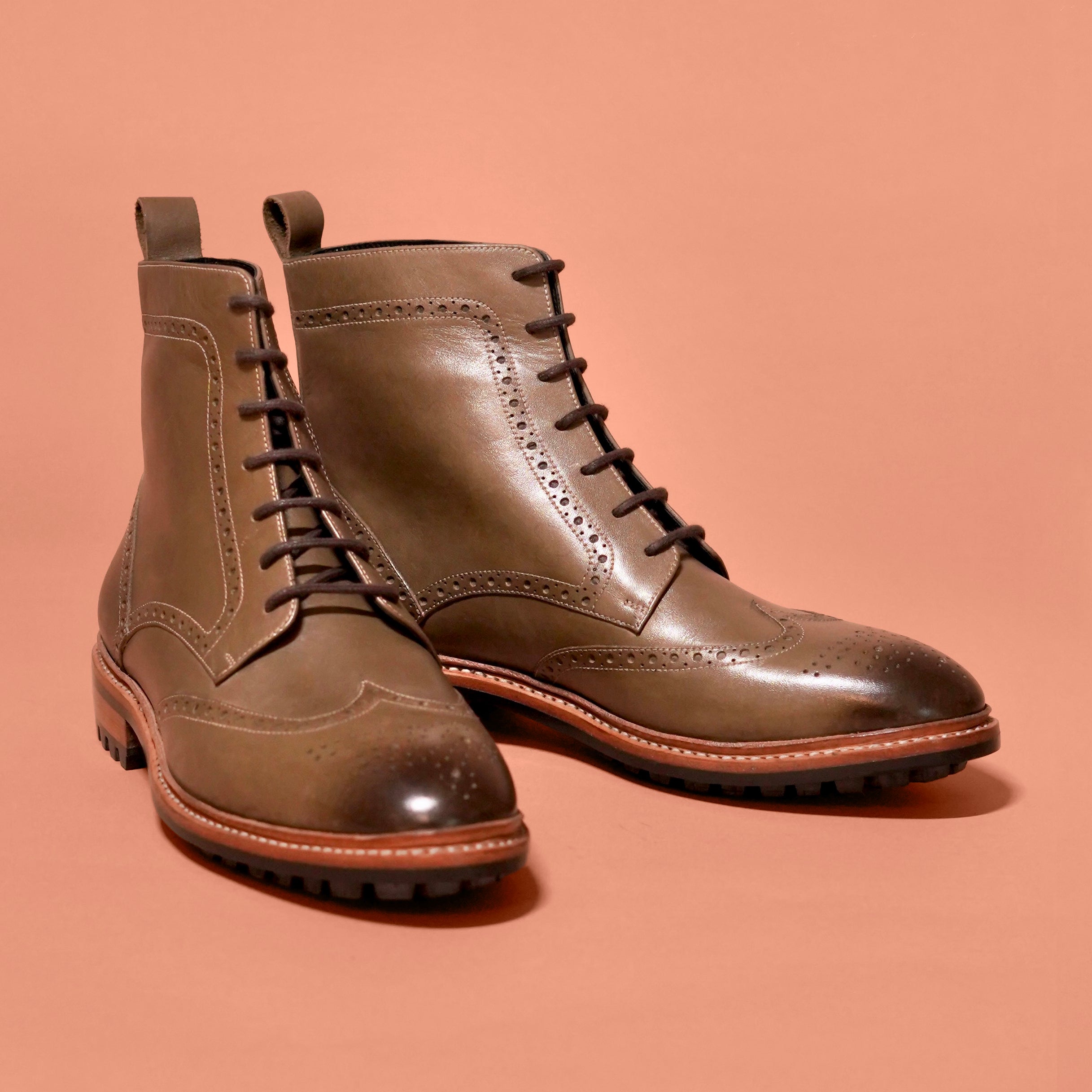 Sprazzo Welto Verdo | Olive green leather goodyear welted boots
