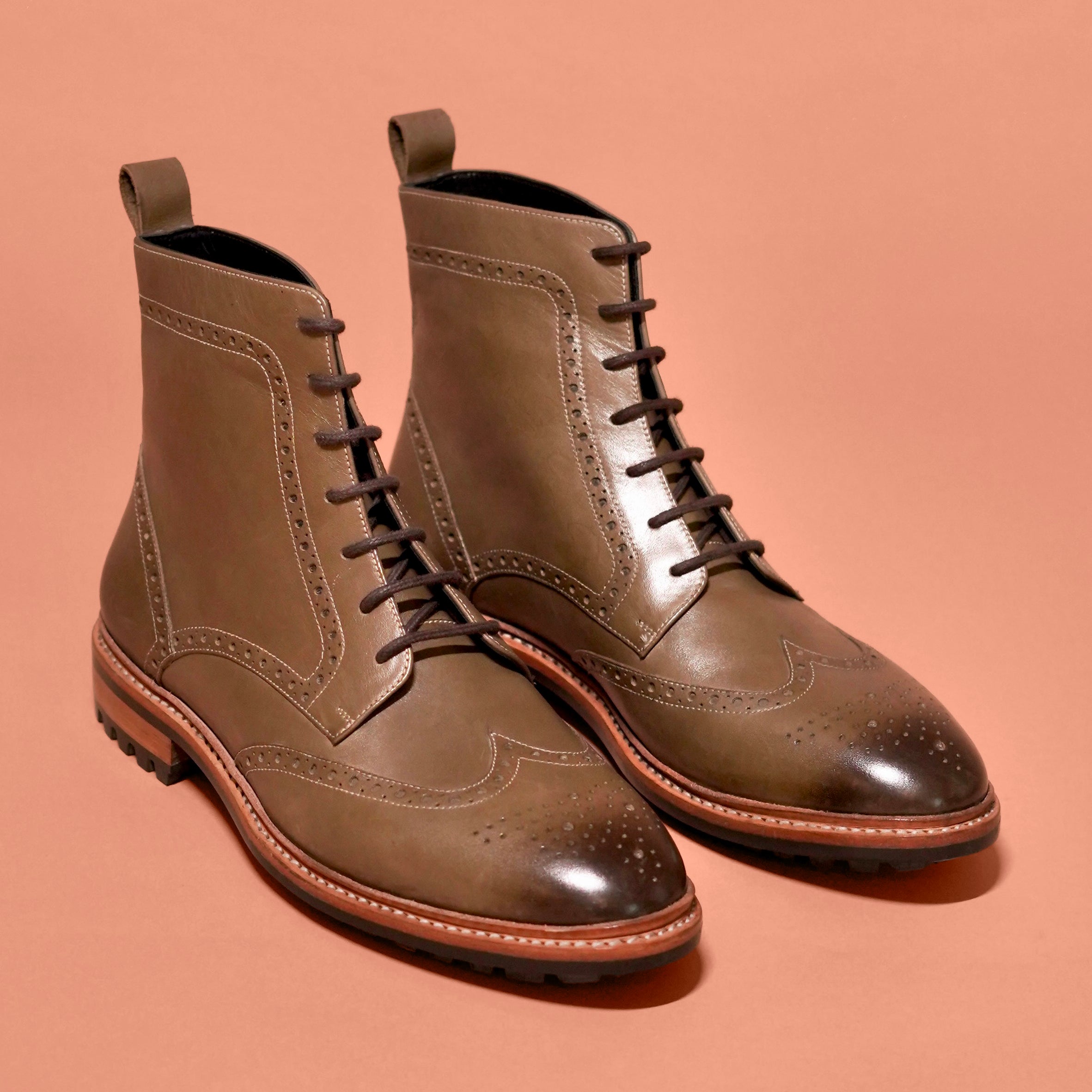 Sprazzo Welto Verdo | Olive green leather goodyear welted boots