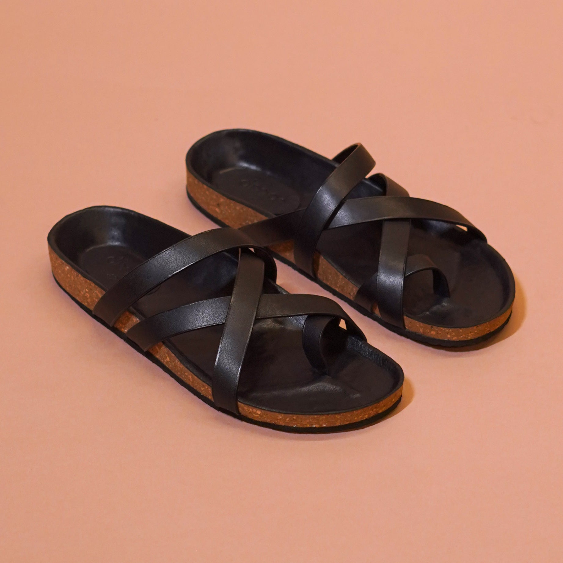 Pelle Corko Americano | Black Leather Cork Chappals