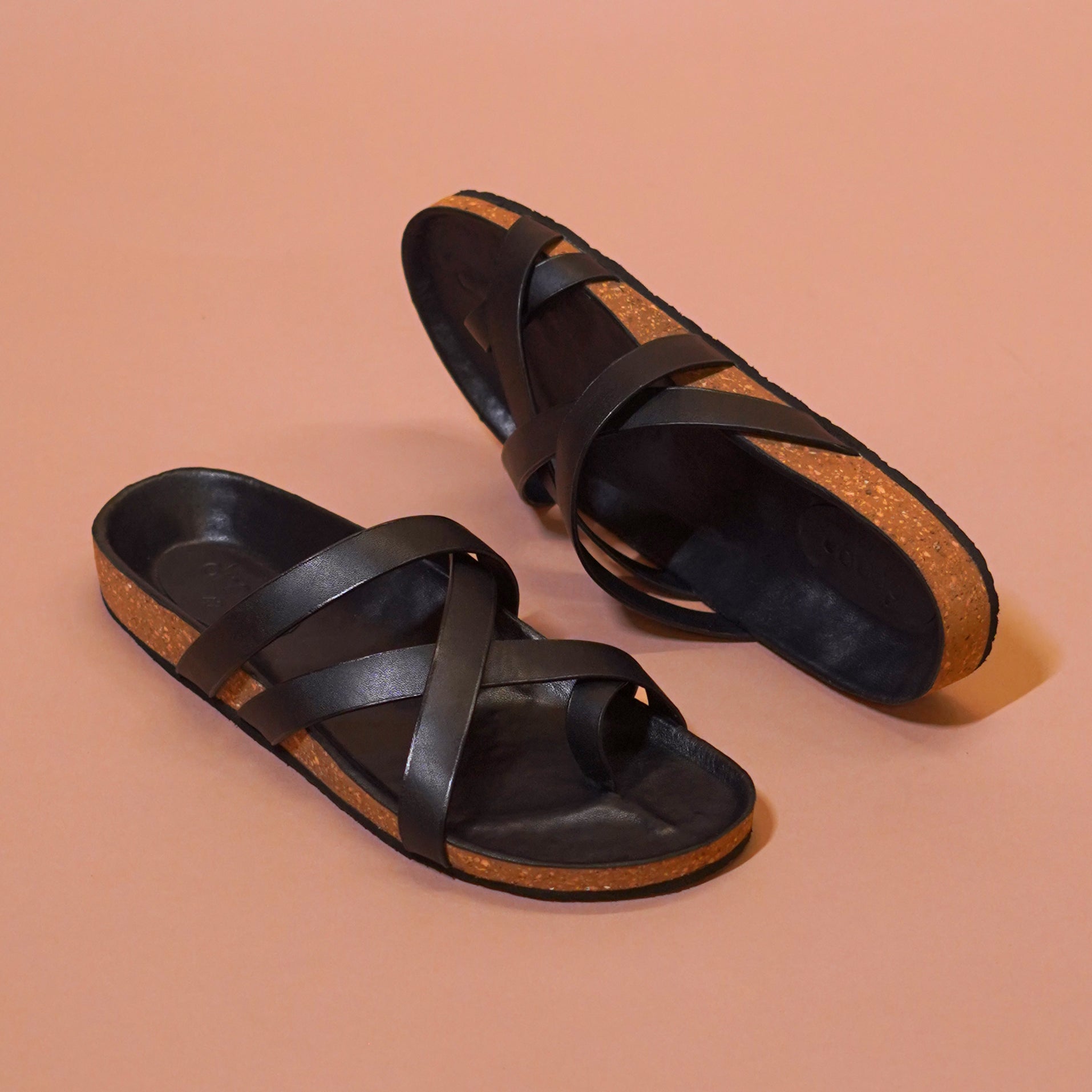 Pelle Corko Americano | Black Leather Cork Chappals