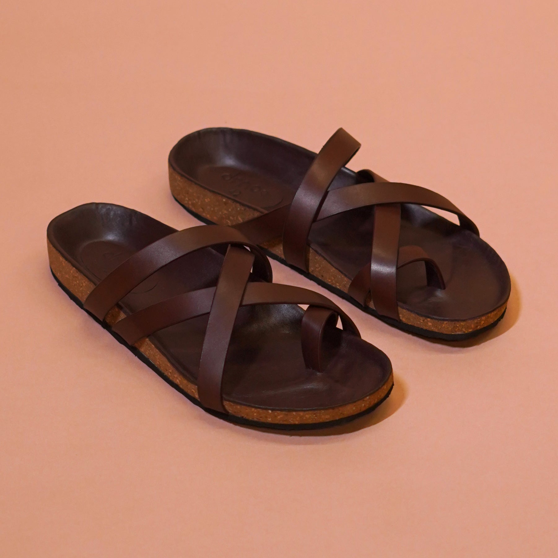 Pelle Corko Espresso | Dark brown leather cork chappals