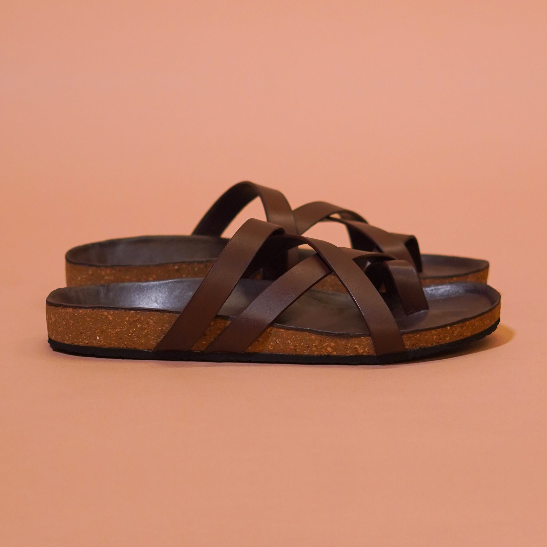 Pelle Corko Espresso | Dark brown leather cork chappals