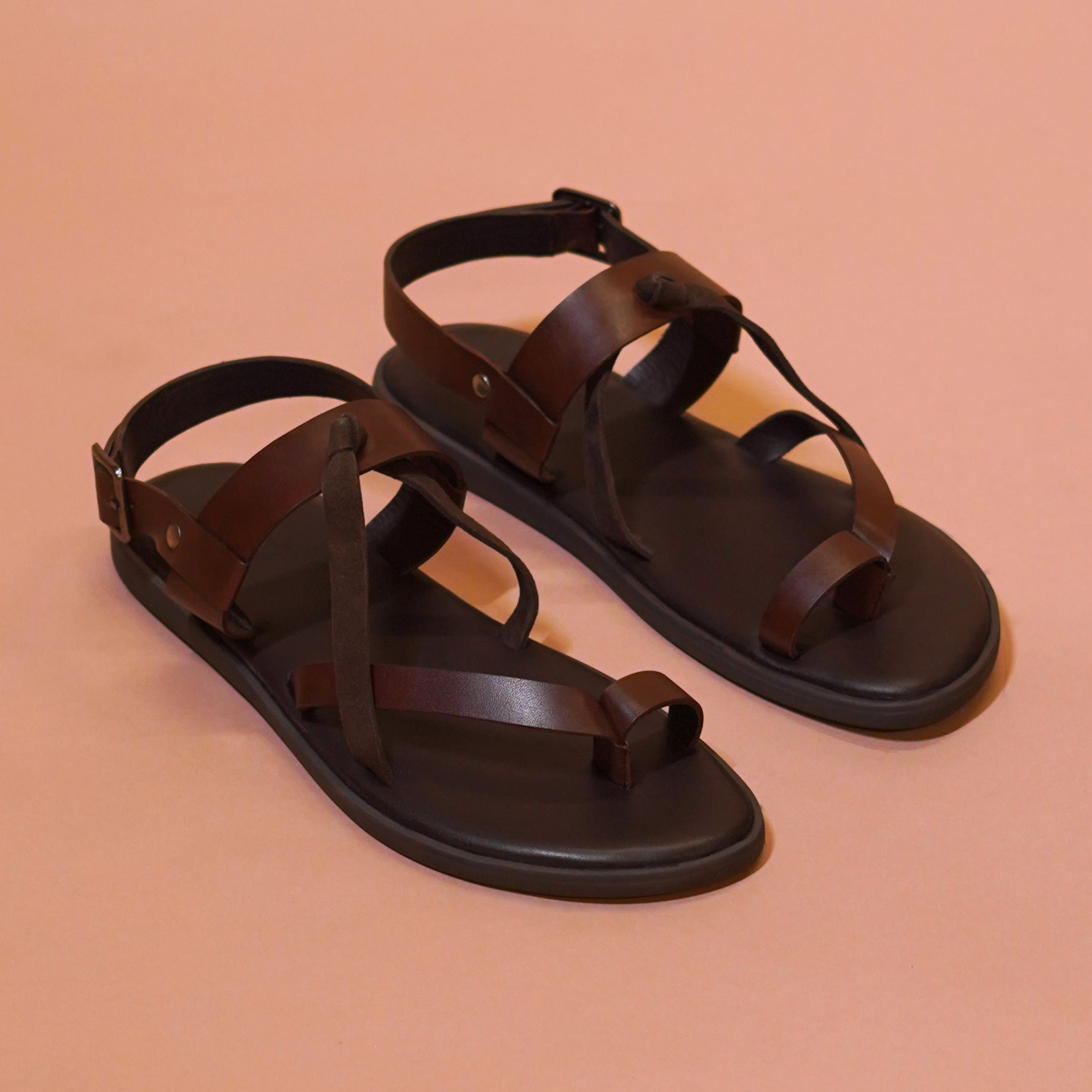 Pelle Nera Bruno | Brown leather accented suede sandals