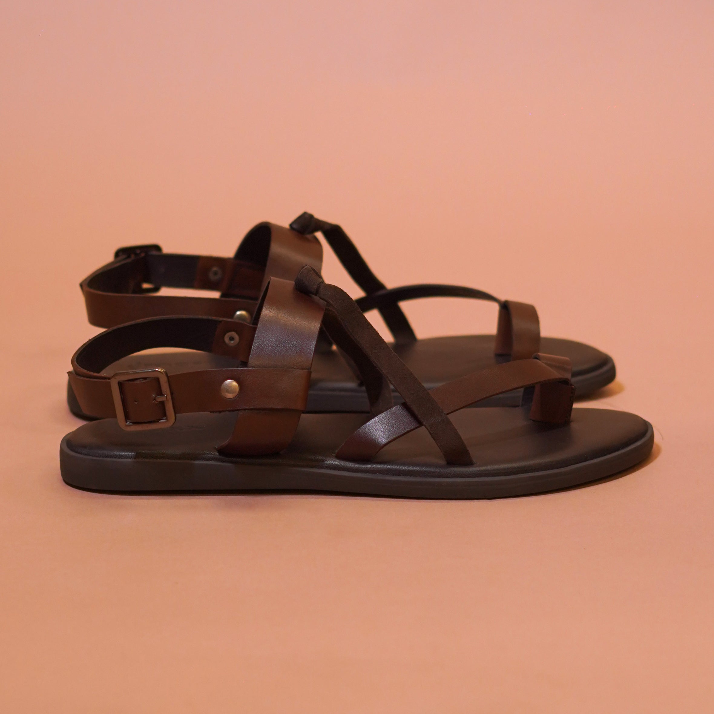 Pelle Nera Bruno | Brown leather accented suede sandals