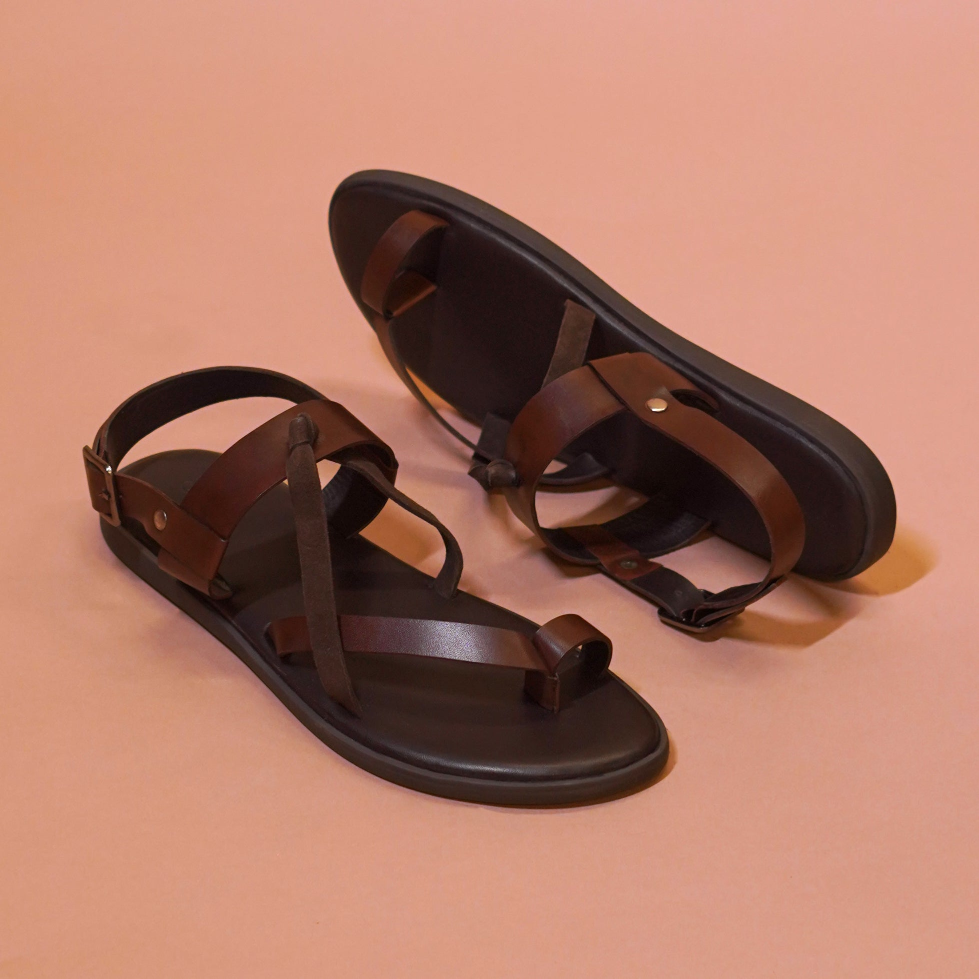 Pelle Nera Bruno | Brown leather accented suede sandals