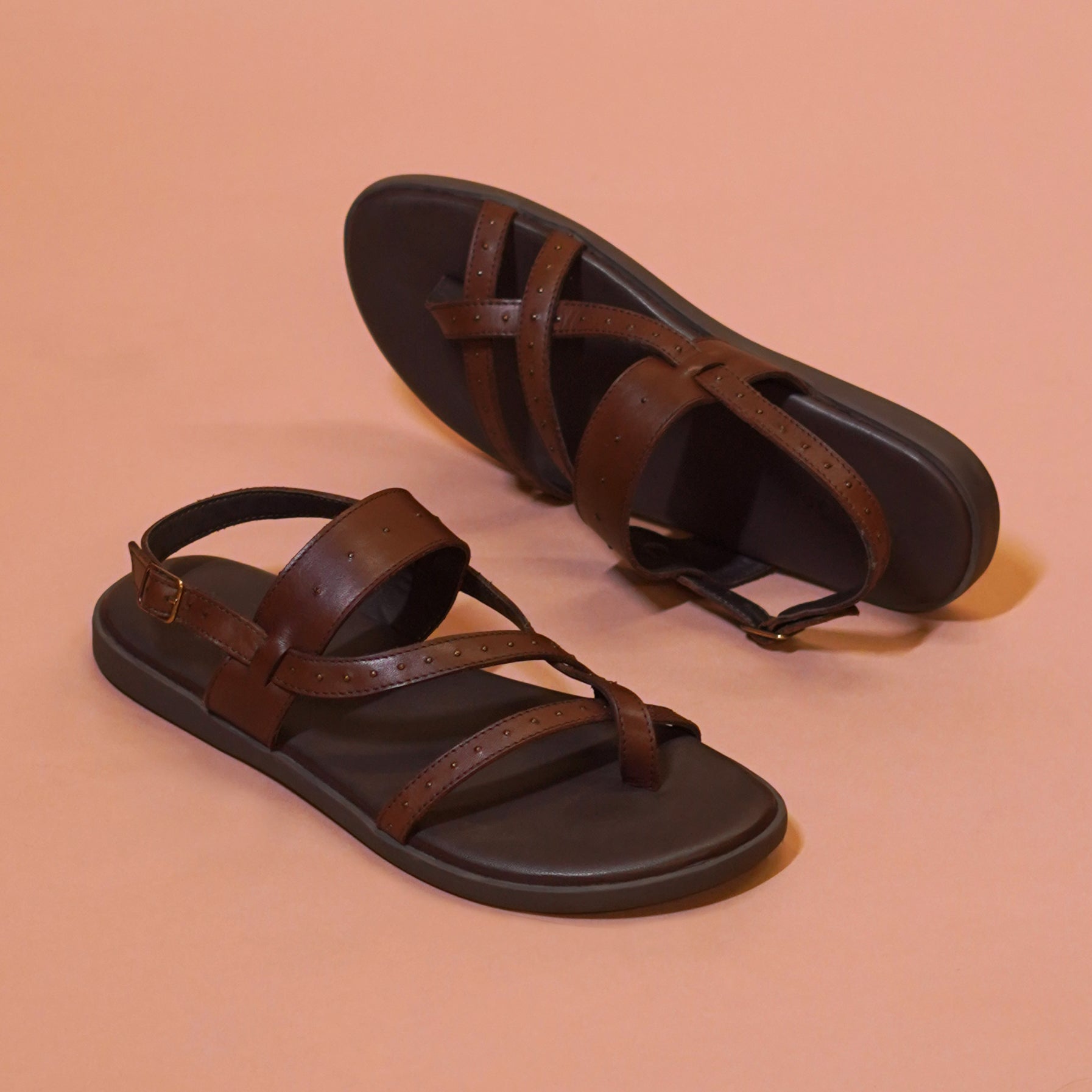 Pelle Bruno Riveto | Dark brown full-grain leather sandals