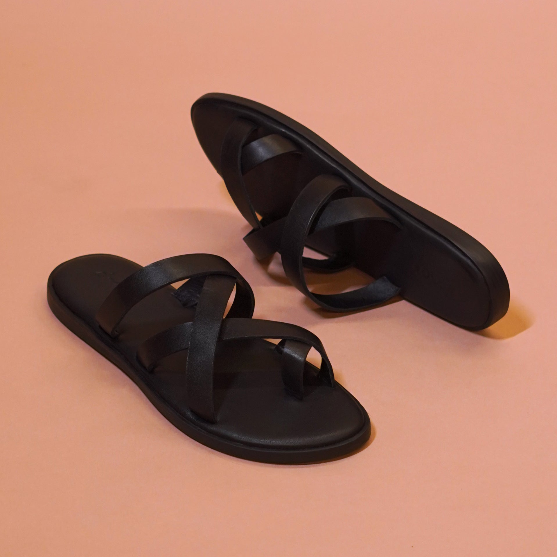 Pelle Carbonio – Women’s Black Leather Strappy Sandals