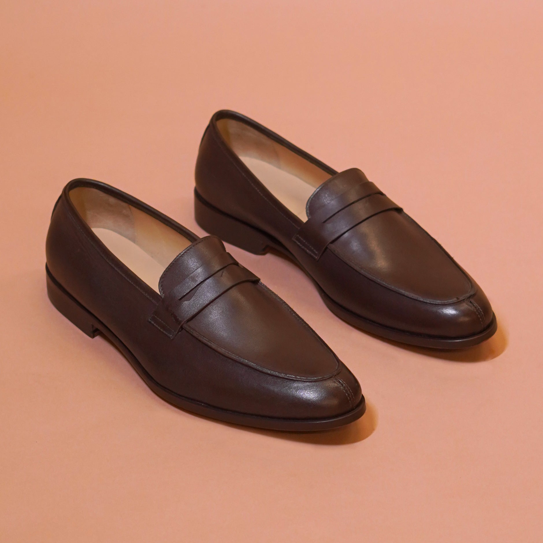 Soavo | Classic Brown leather penny loafers