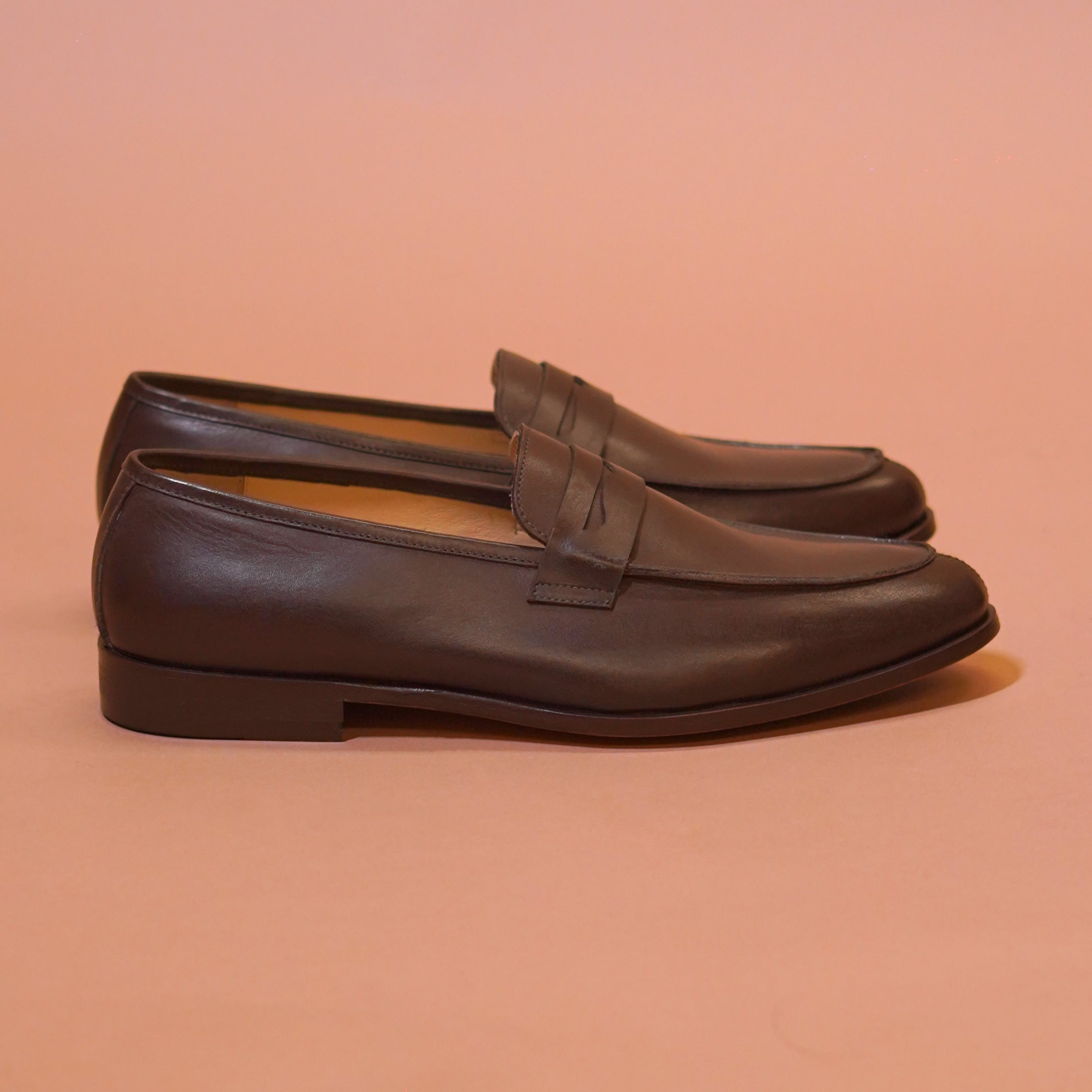 Soavo | Classic Brown leather penny loafers