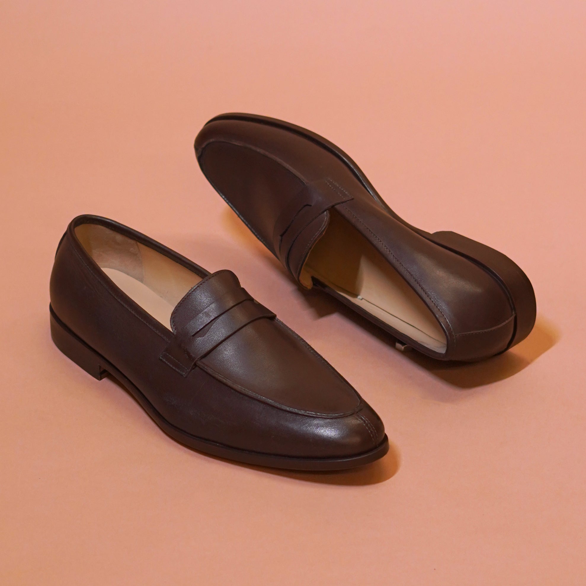 Soavo | Classic Brown leather penny loafers