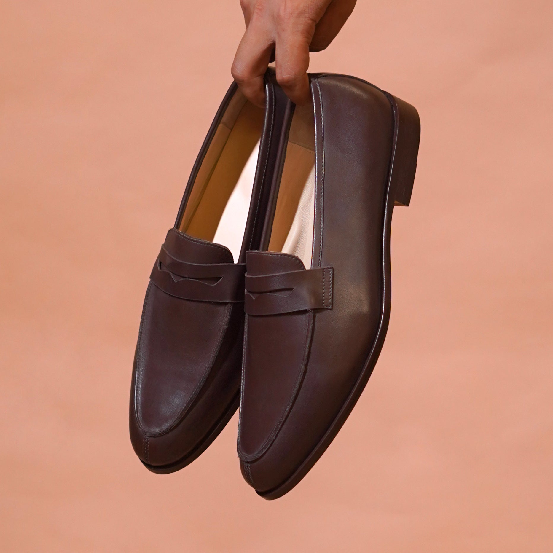 Soavo | Classic Brown leather penny loafers