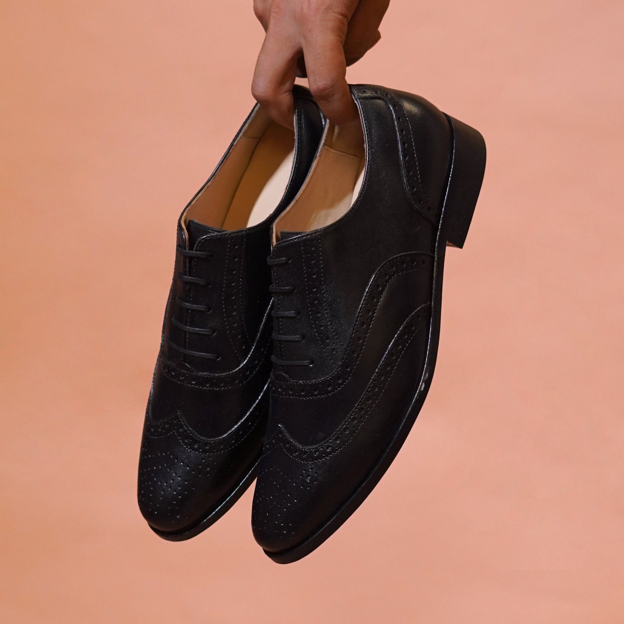 Sombro | Classic Black leather wingtip brogues
