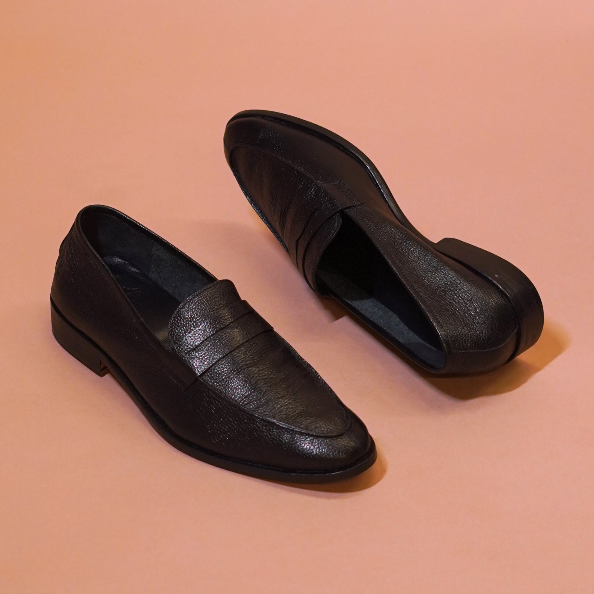 Premium black leather penny loafer