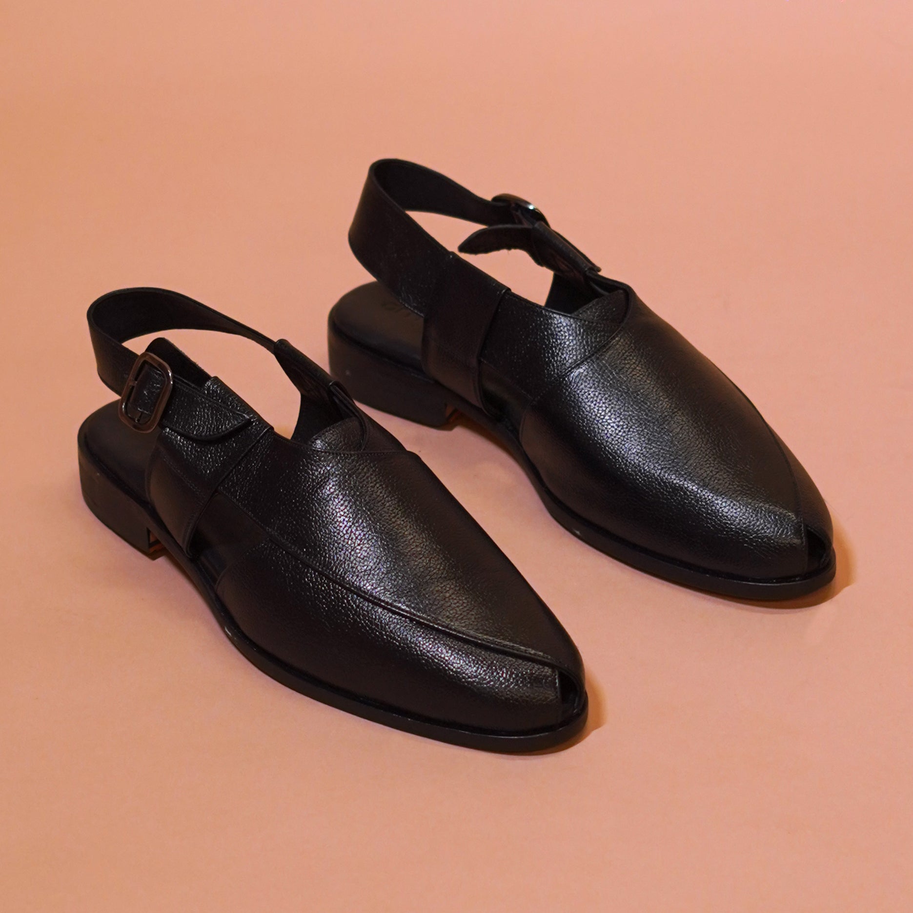 Pesha Noir | Classic black muted peshawari sandals