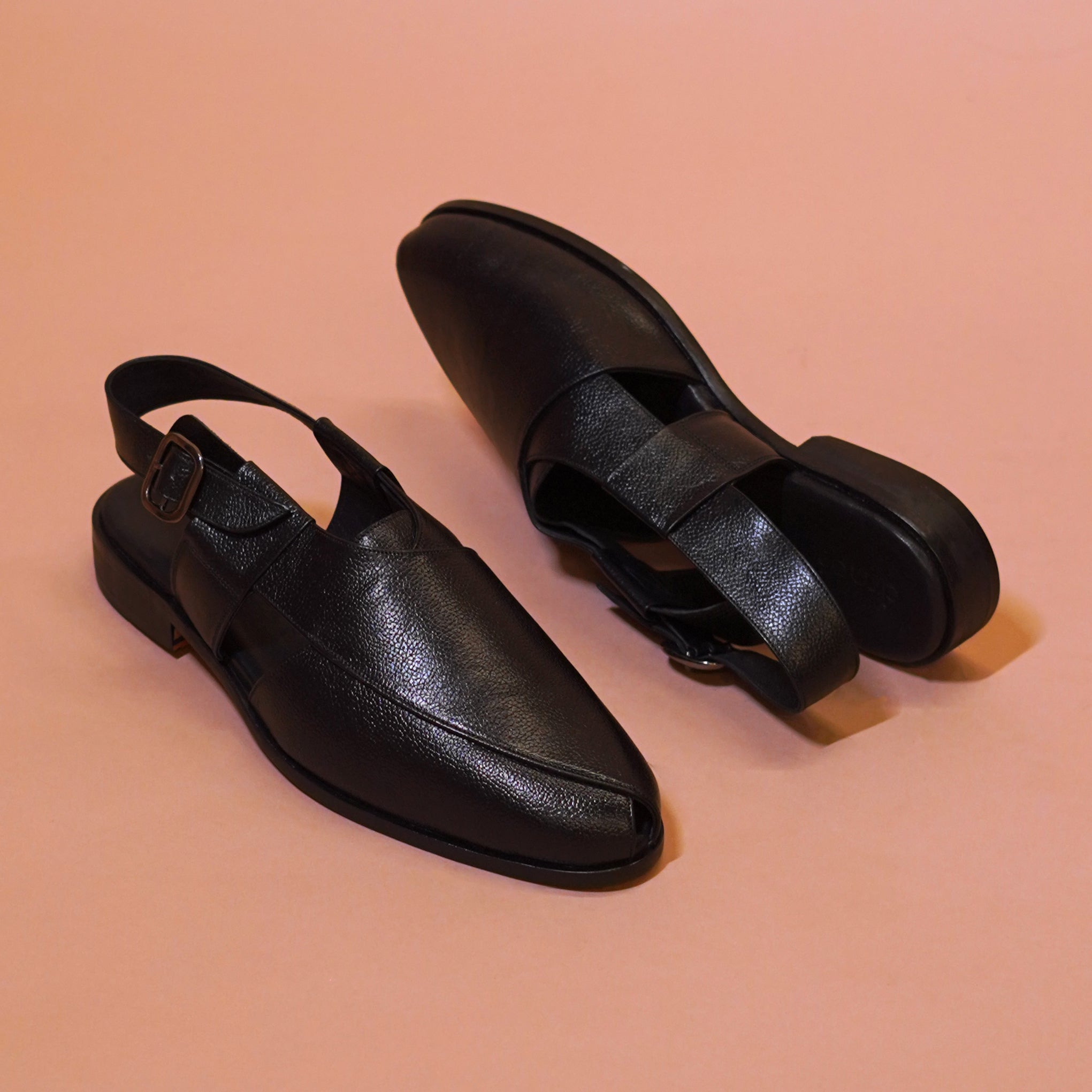 Pesha Noir | Classic black muted peshawari sandals