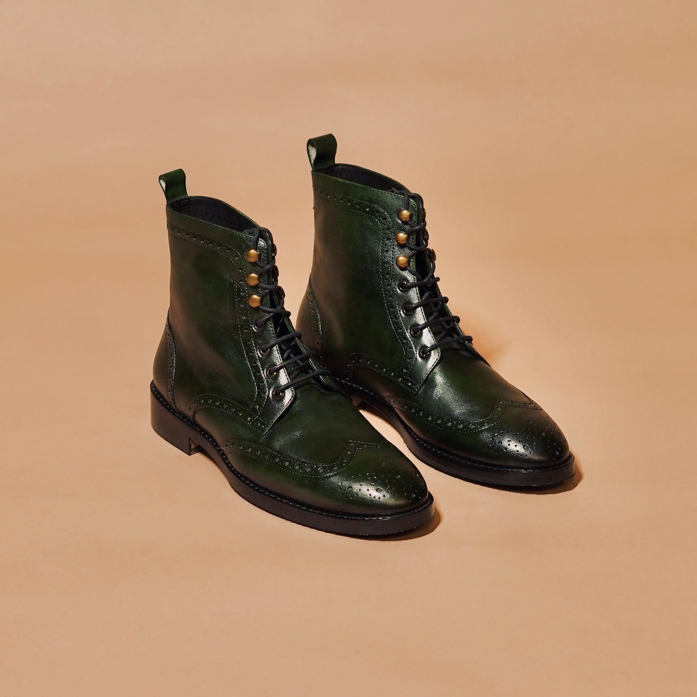 Sprazzo Verde Ombra  Dark Green Brogue Boots for Men | dmodot