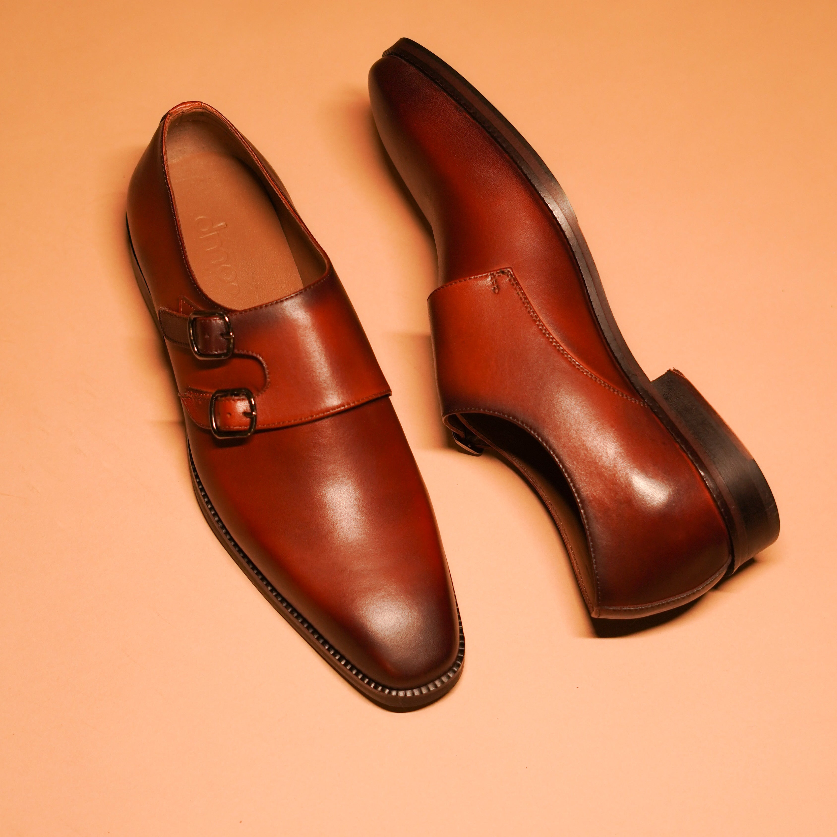 Belismo Marrone by DMODOT - Luxury double monk strap shoe with square toe and full-grain leather.