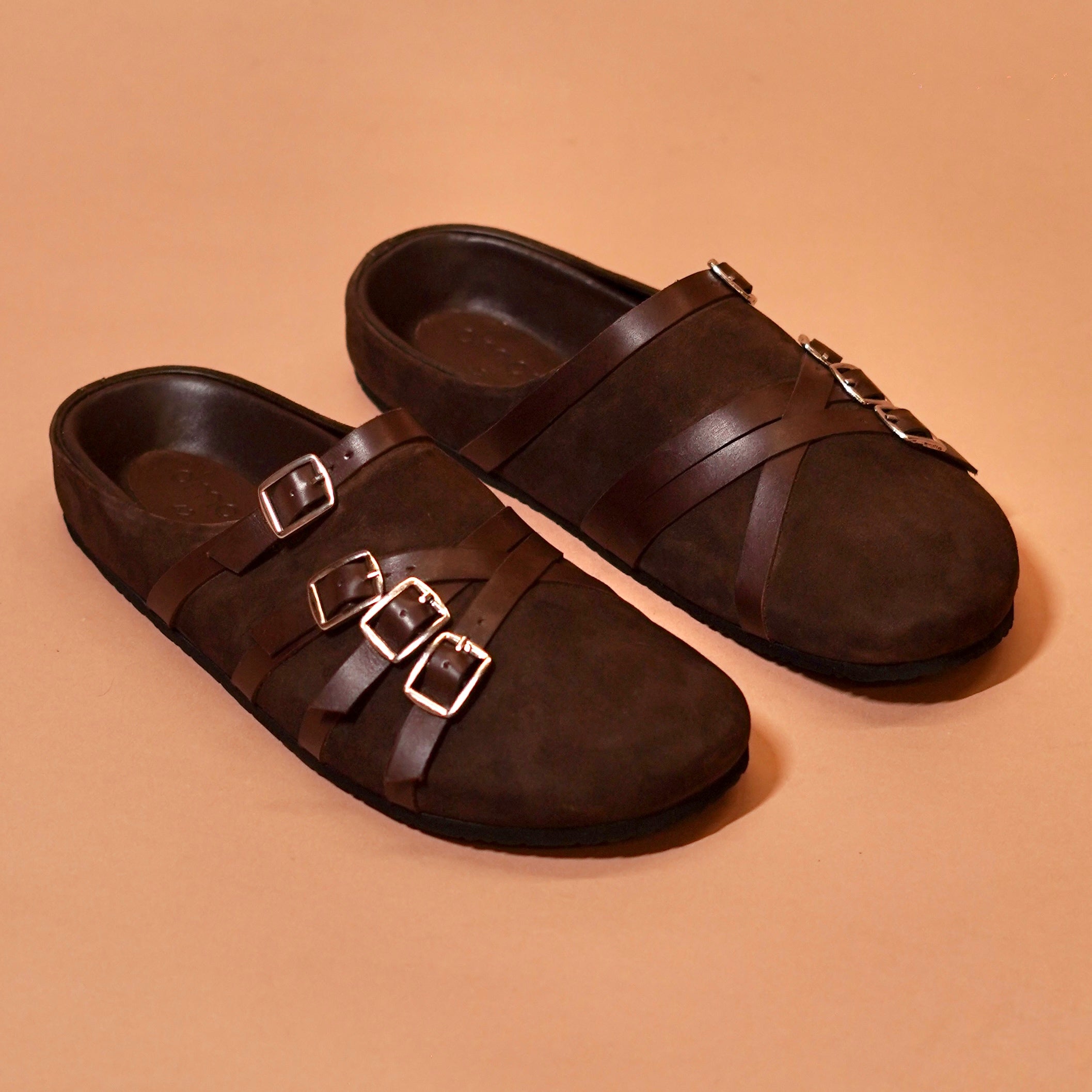 Corko Strapo – Brown Leather Strap Clogs for Men