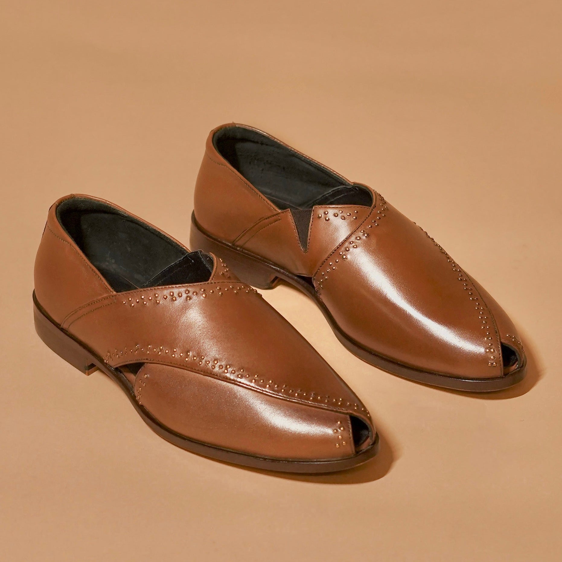 Pesha Rivetto | Dark Brown Peshawari-Style Leather Shoes for Men