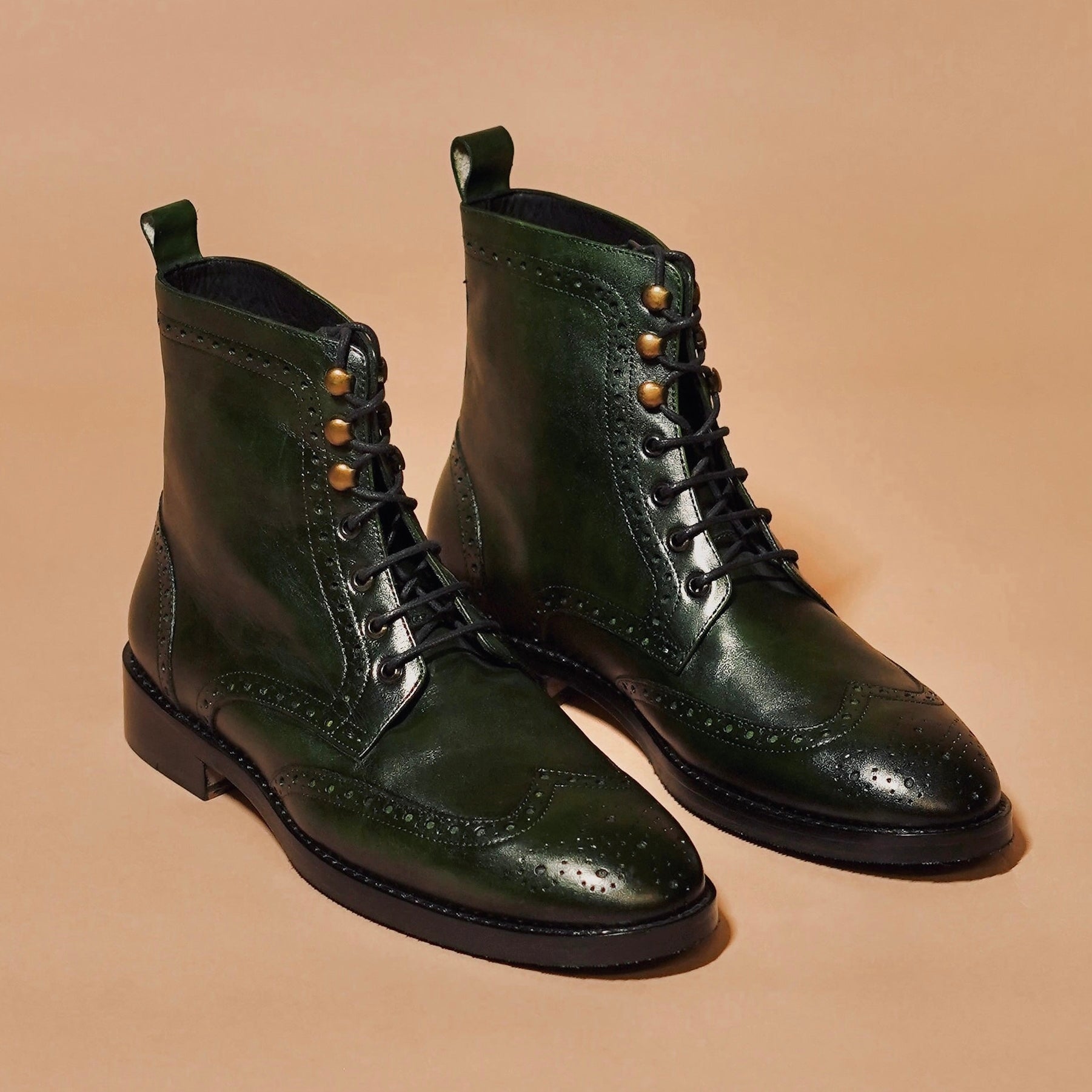 Sprazzo Verde Ombra | Dark Green Brogue Boots for Men