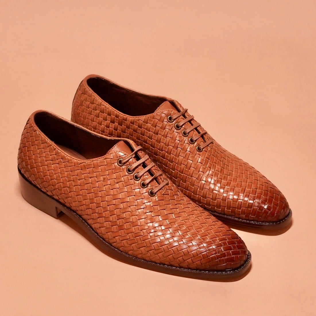 Alto Tesso | Tan woven full-grain leather brogue Oxfords