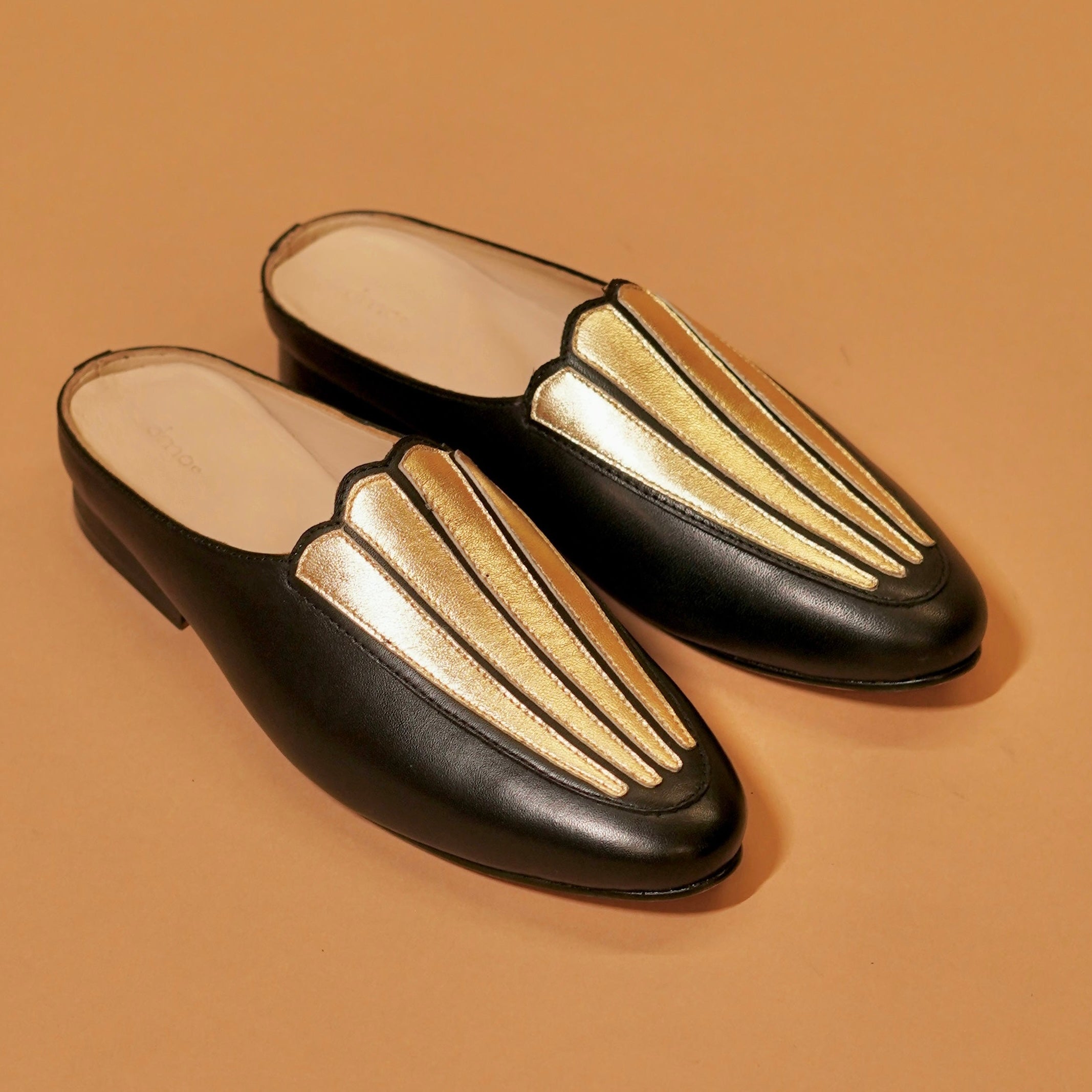 Aria Noir | Black & Gold Mule for Women