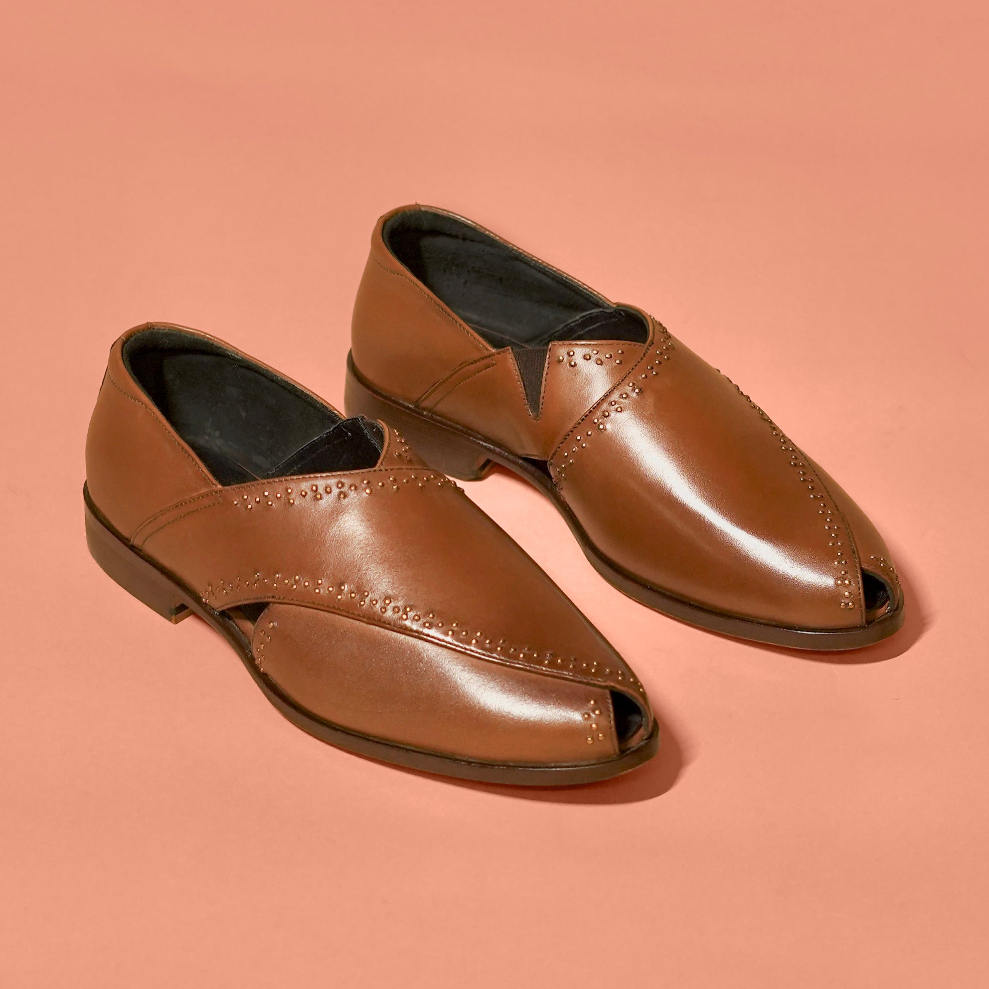 Pesha Rivetto | Dark Brown Peshawari-Style Leather Shoes for Men