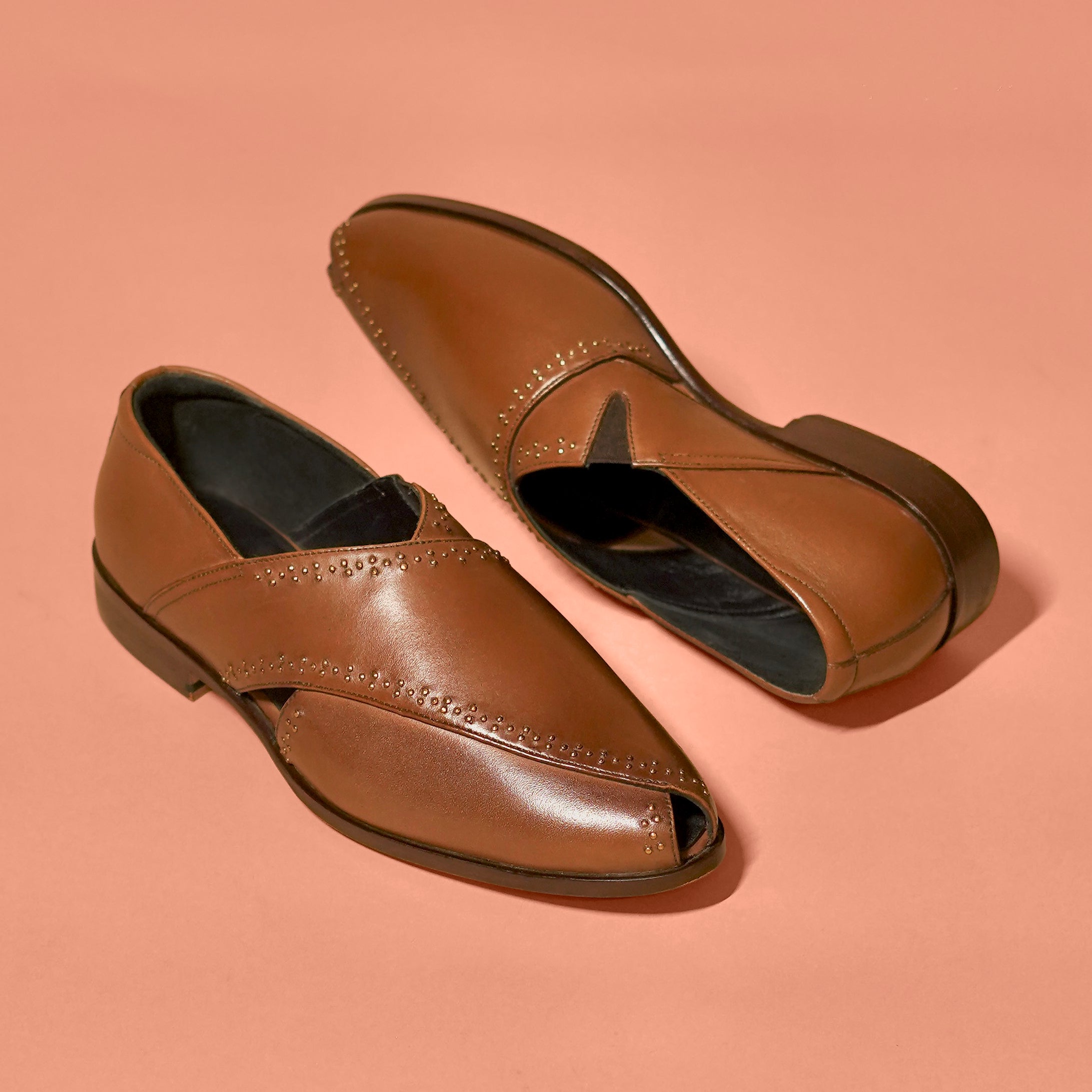 Pesha Rivetto | Dark Brown Peshawari-Style Leather Shoes for Men