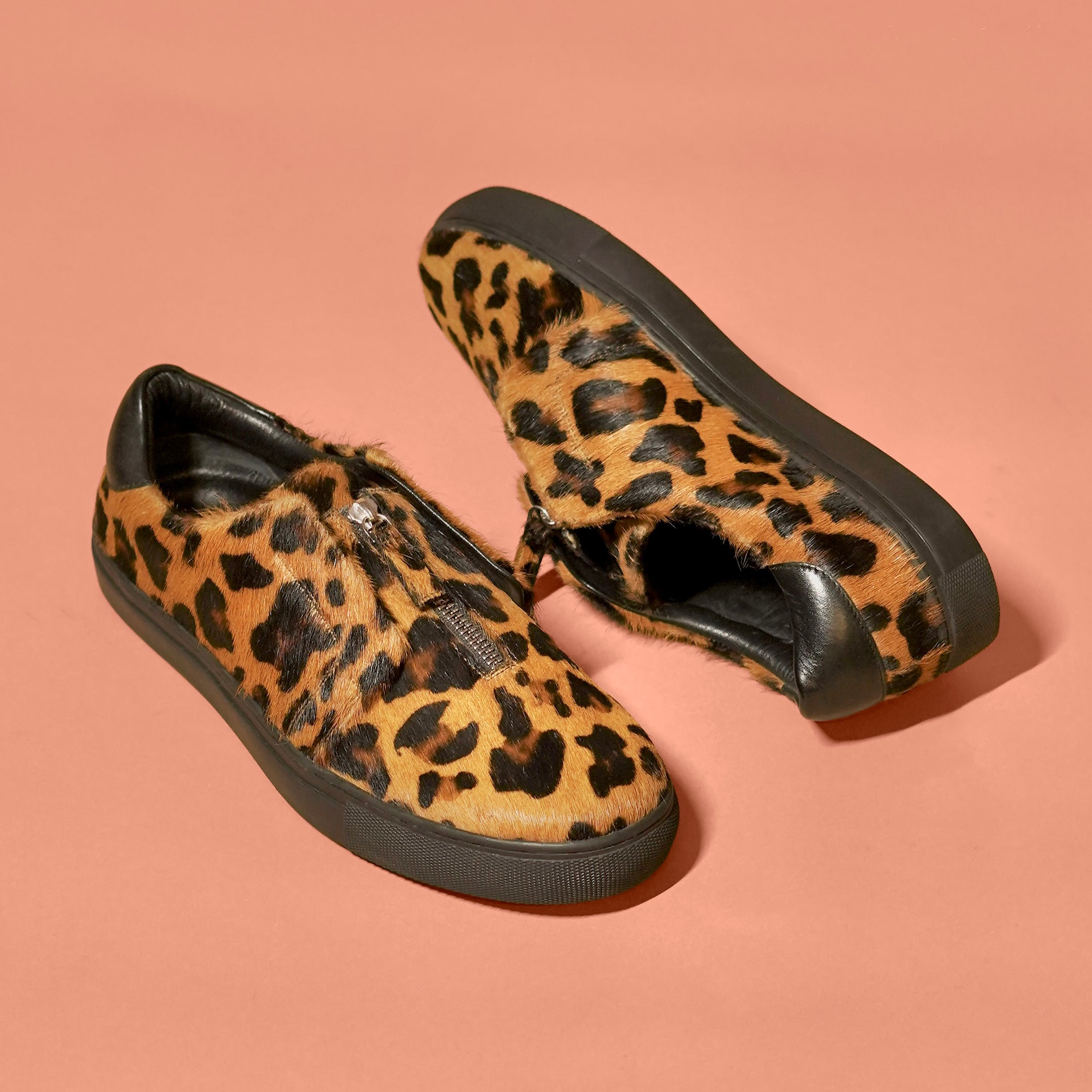Pigro Leopardo Nero | Leopard Print Hair-On Leather Zip Shoes