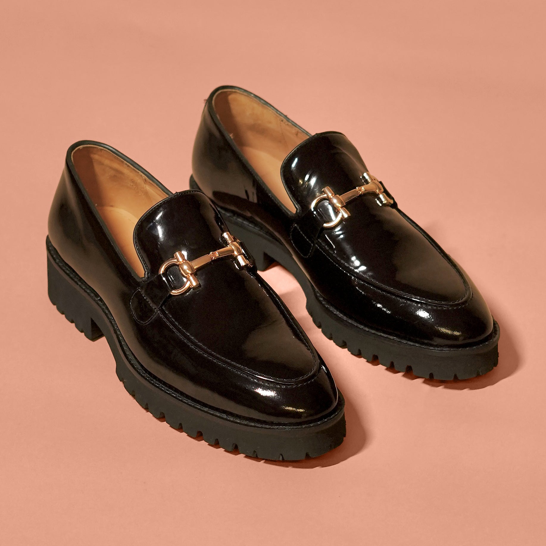 Moccasino Nero Oro | Black Patent Horsebit Loafers for Men