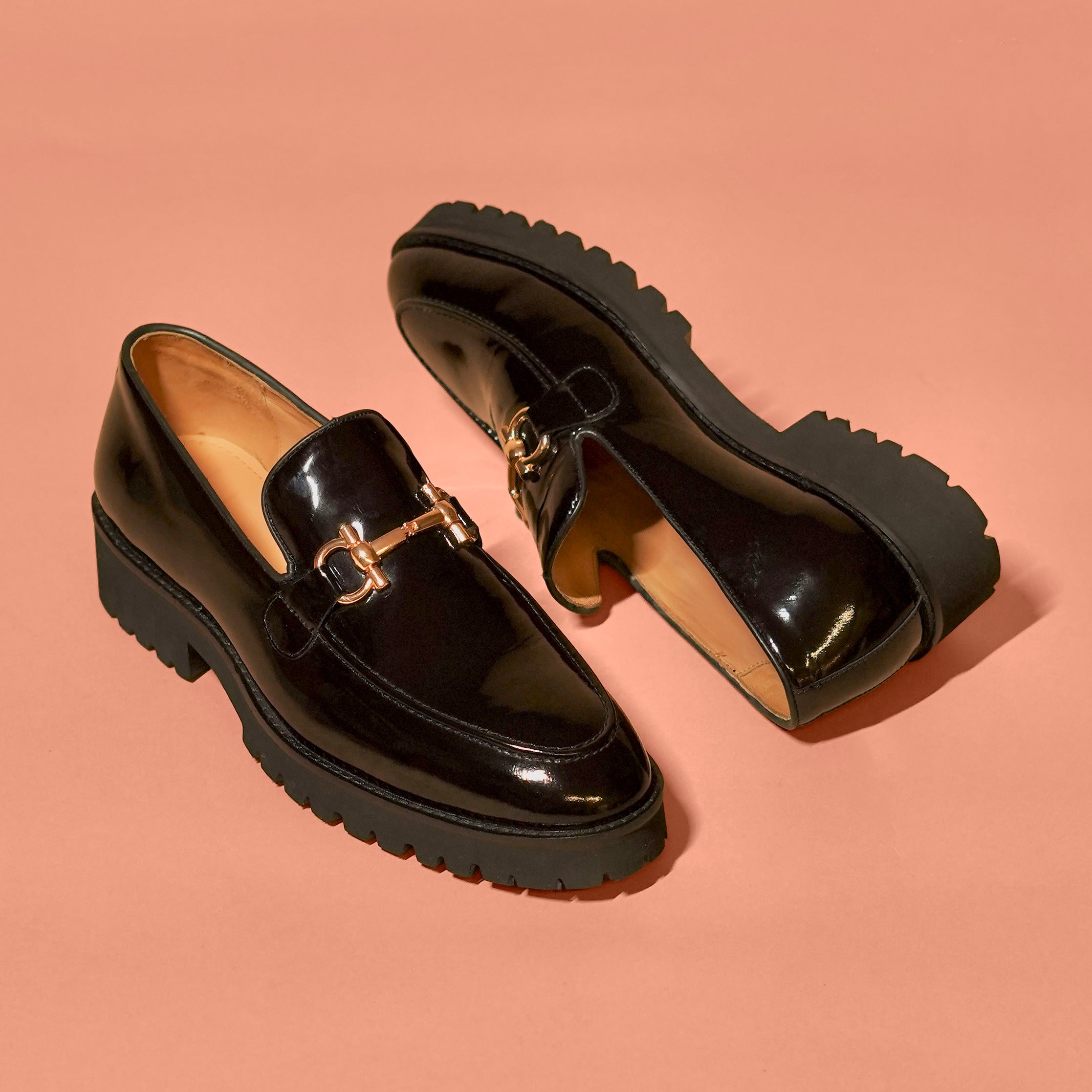 Moccasino Nero Oro | Black Patent Horsebit Loafers for Men